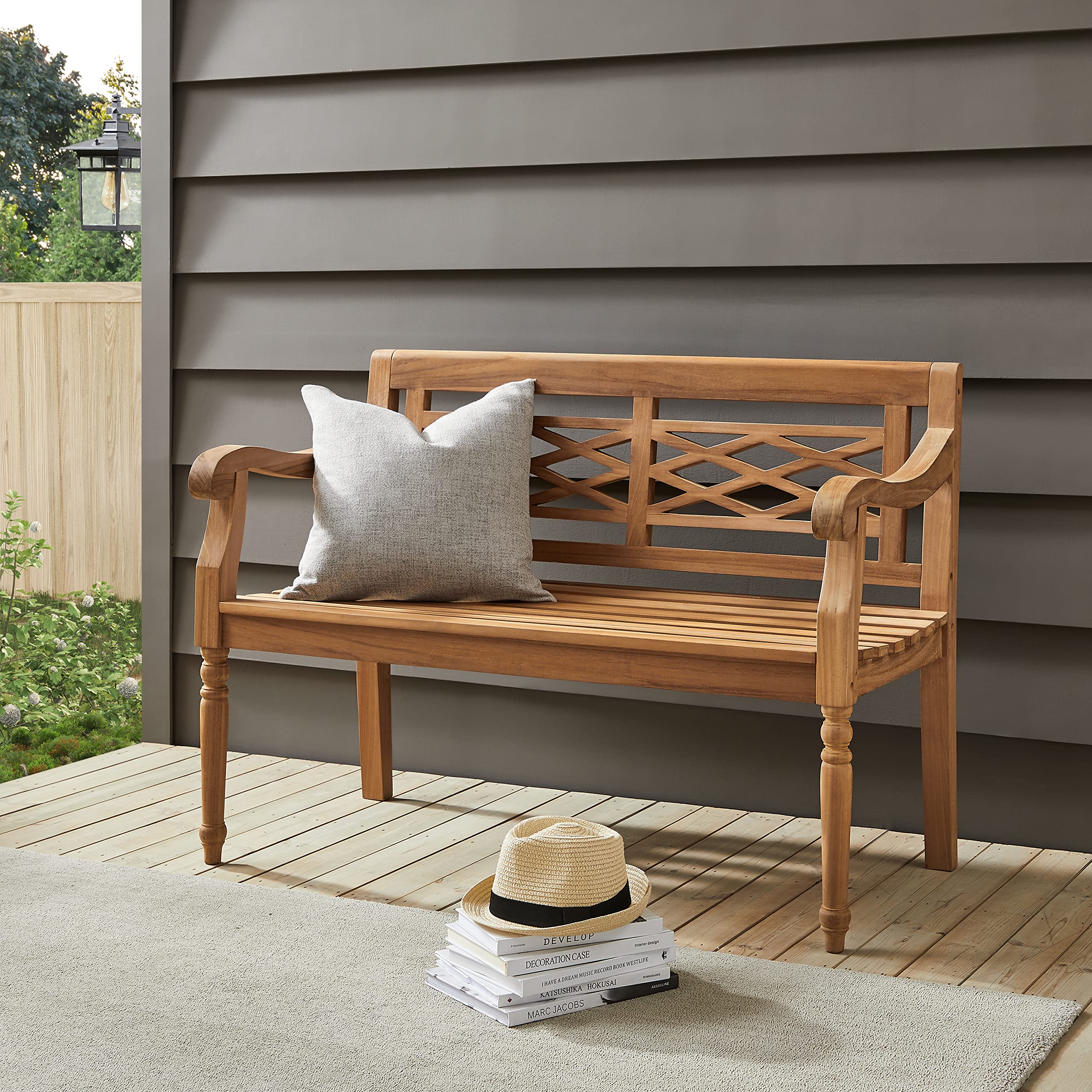 Crosley Olivier 2-Person Teak Wood Indoor Outdoor Bench - Patio, Garden, Porch Furniture - Weather-Resistant Teak Wood Bench for Outdoor Seating & Relaxation
