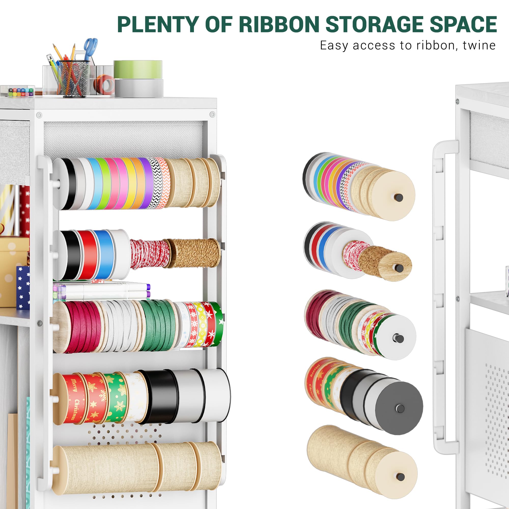 PUNLUXU Rolling Gift Wrap Storage Cart - Portable Wrapping Paper Organizer with Ribbon & Gift Bag Holder, Craft Storage Station for Home & Office (Patent Protected) - Perfect for Holiday Wrapping, Birthday Gifts & DIY Craft Organization