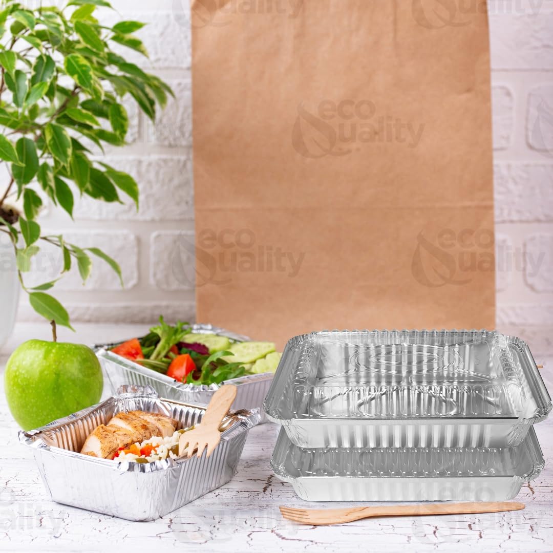 [300 Pack] 2.5LB Oblong Aluminum Foil Baking Pans with Dome Lids - Shallow Takeout Containers for Roasting, Reheating, Catering, BBQ & Parties | Perfect for Potlucks, Food Storage & Meal Prep | EcoQuality Disposable Pans