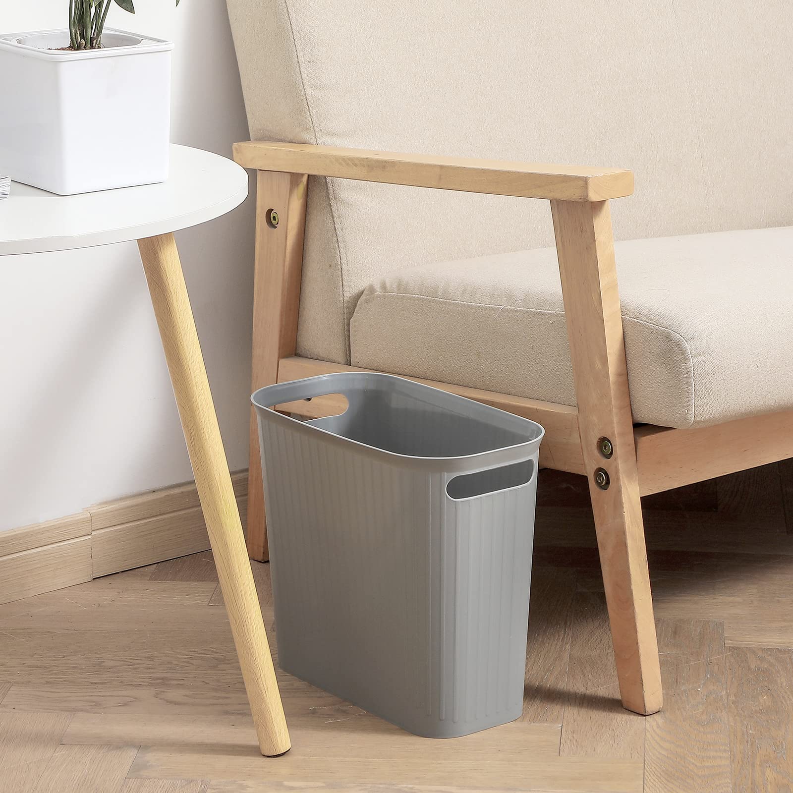 Rejomiik 3.5 Gallon Slim Plastic Trash Can with Handles - Small Waste Basket for Bathroom, Bedroom, Office, Kitchen & Dorm - Space-Saving Rectangular Garbage Bin (Gray, 1-Pack) - Perfect for Tight Spaces & Home Organization