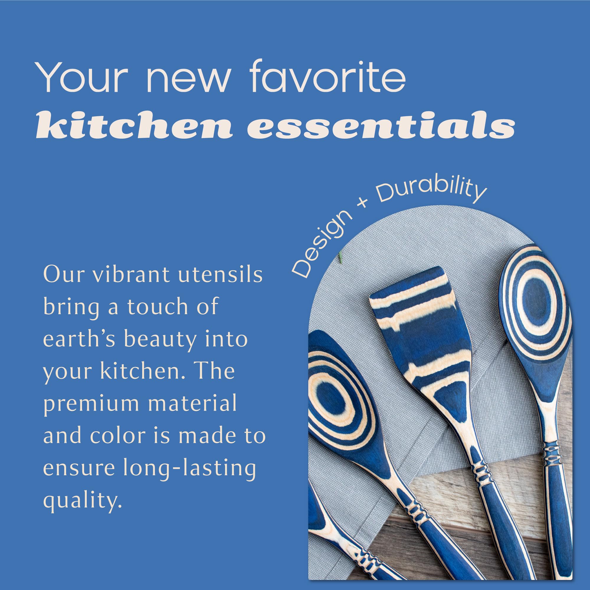 Premium Pakkawood 6-Piece Utensil Set - Wooden Kitchen Spoons, Slotted Spoon, Corner Spoon, Spatula, 13