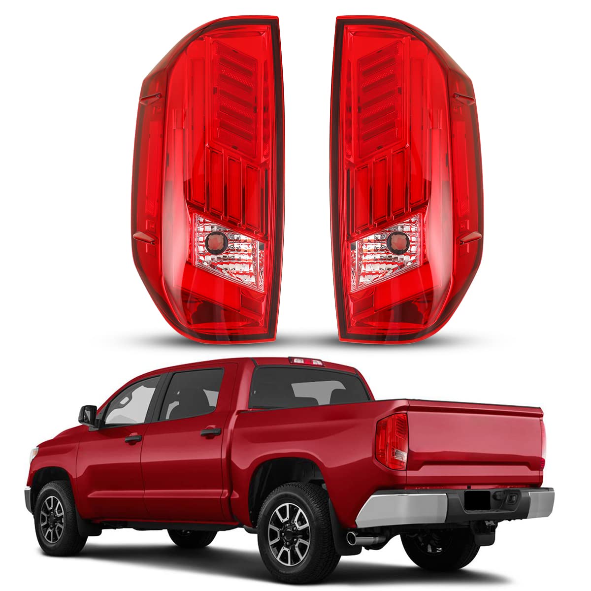 NIXON OFFROAD LED Tail Lights for Toyota Tundra 2014-2019 - Chrome Housing with Red Lens - Direct Replacement Rear Lamps Assembly (1 Pair) - Perfect for Off-Roading, Night Driving & Car Upgrades
