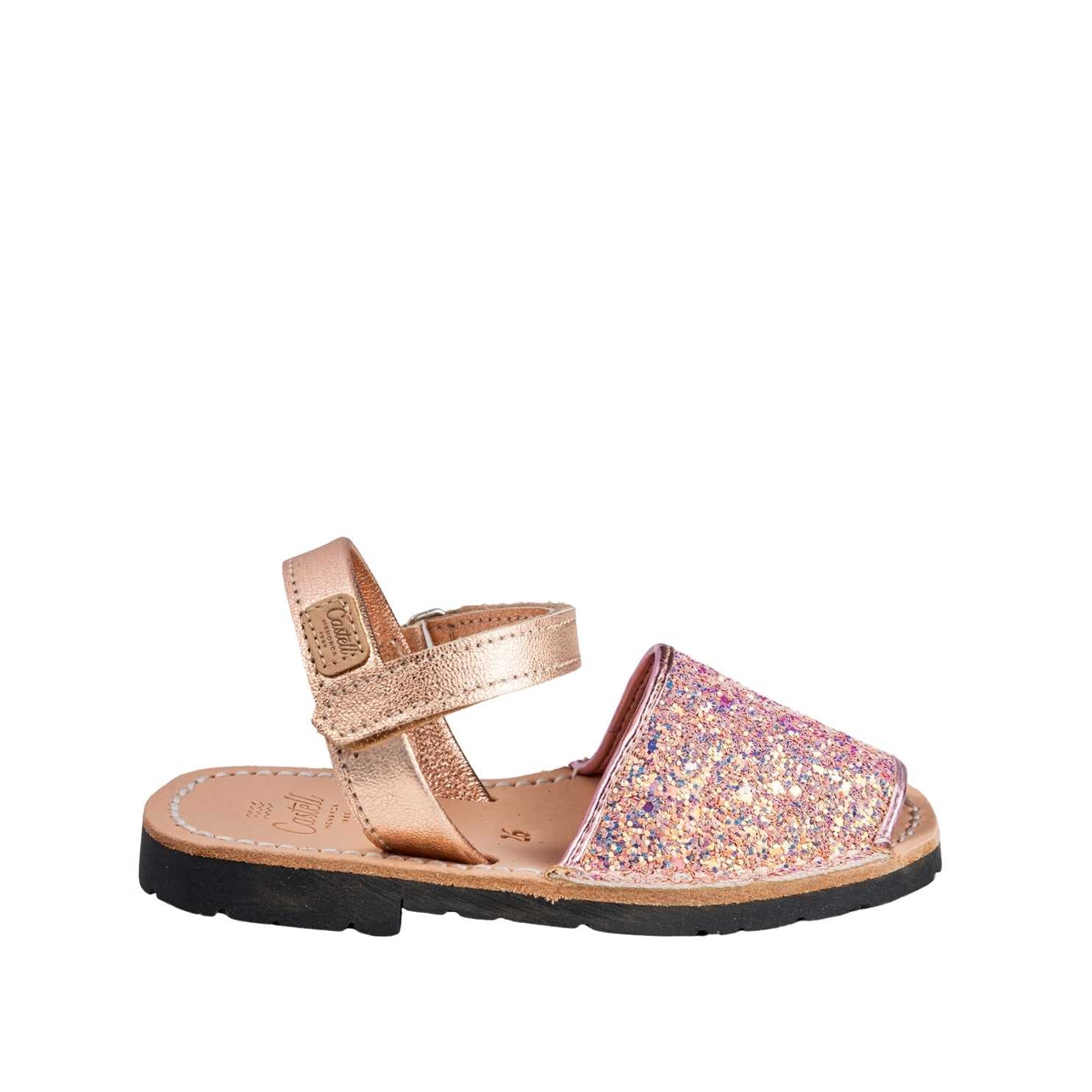 Glitter Leather Open Toe Menorcan Sandal For Kids - Iker 1002R Sparkly Sandals | Comfortable & Stylish Summer Shoes for Girls & Boys | Perfect for Beach, Pool & Outdoor Play