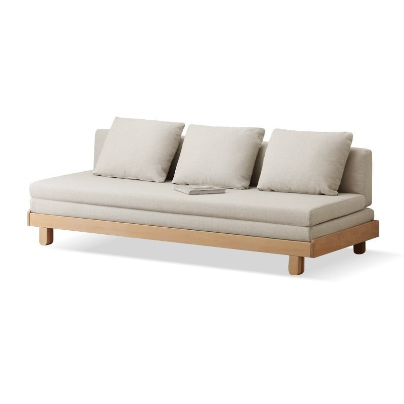 77.6x32.3-59.7x8.7 inch / 197x82-151.5x22сm / Natural wood color / Beech sofa bed - off-white ordinary cushion