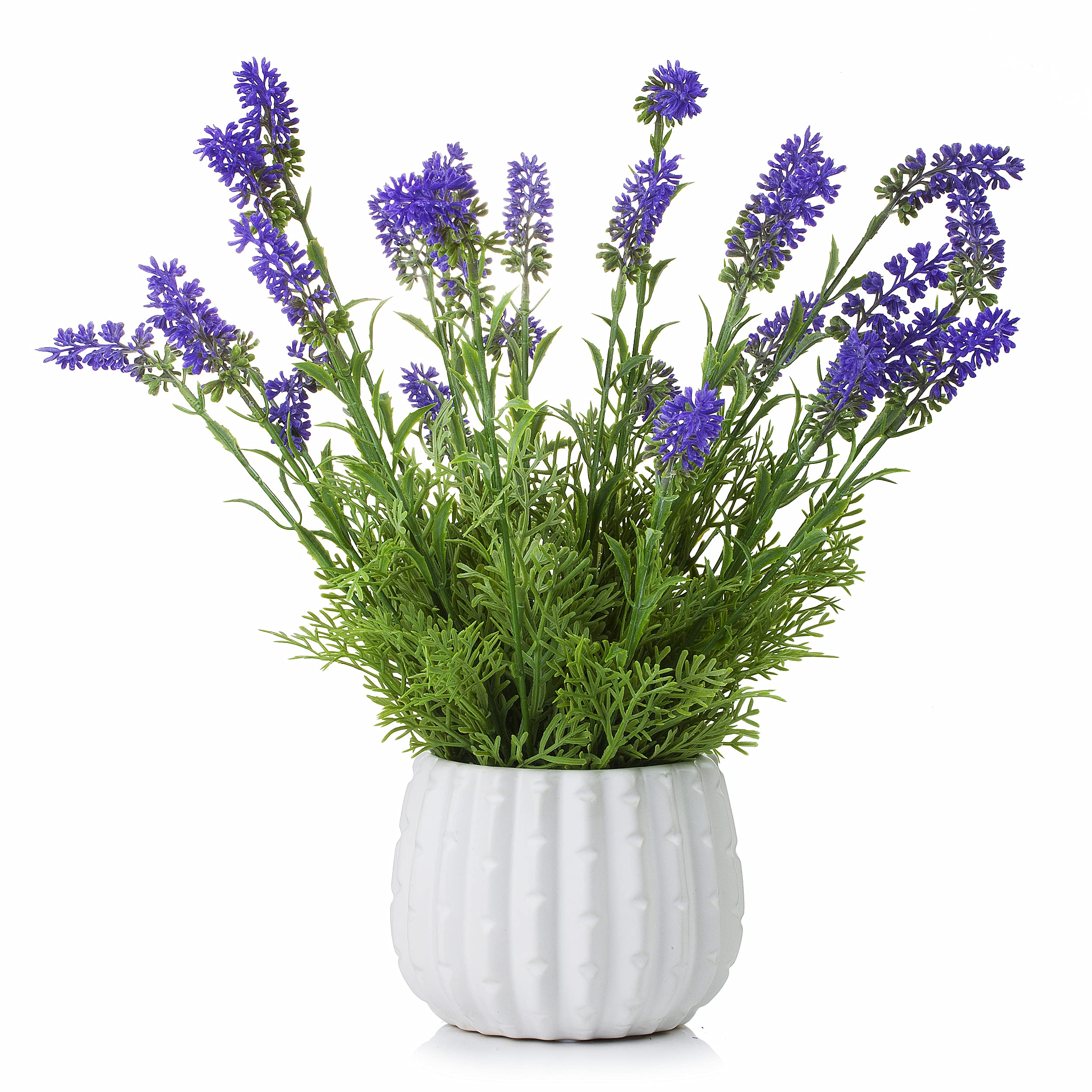 Enova Home Artificial Lavender Flower in White Ceramic Pot - Realistic Fake Lavender Bouquet for Home, Office, Wedding & Farmhouse Decor - Perfect for Table Centerpieces, Shelf Displays & Gift Giving