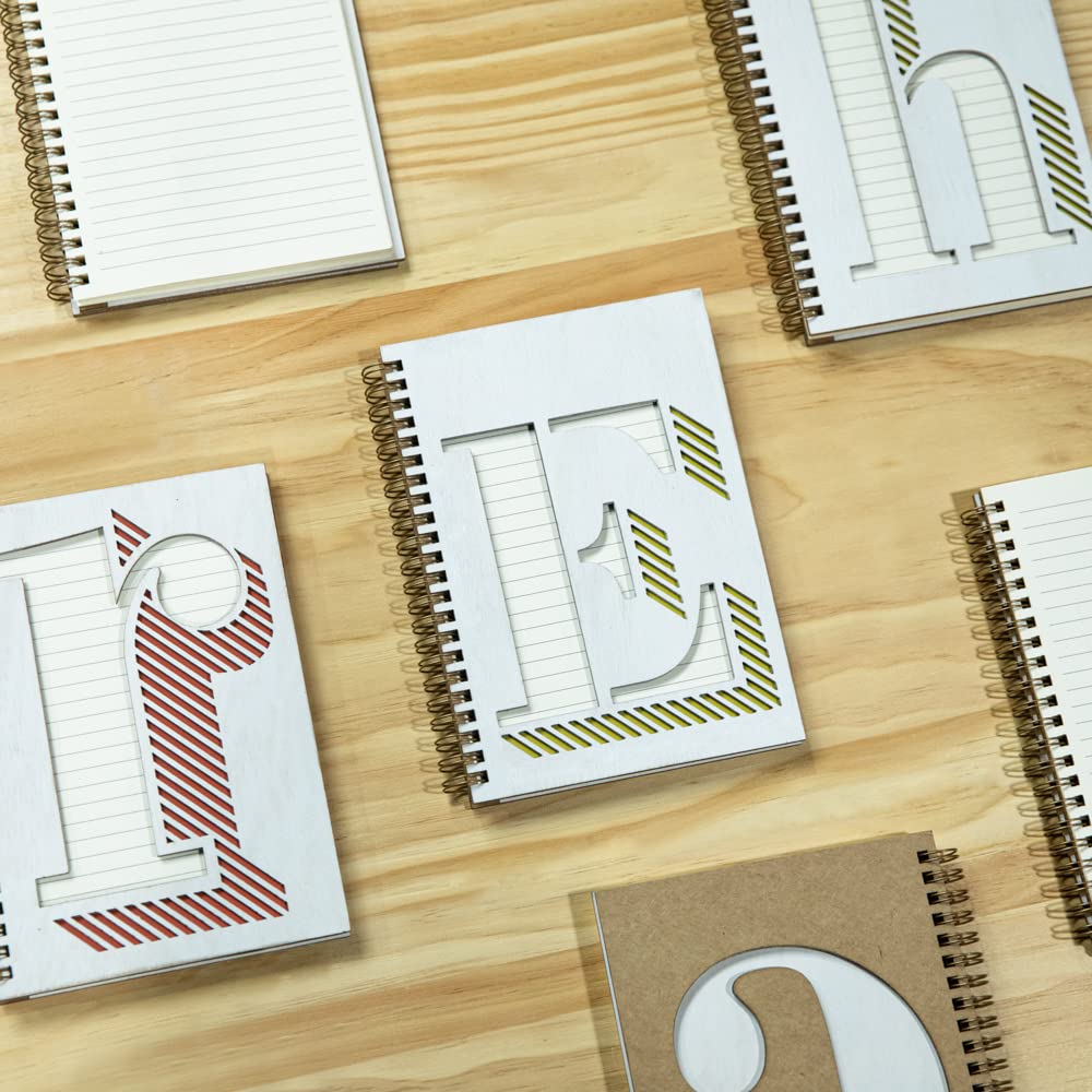 COLLECTIVE HOME - Personalized Monogram Wood Cover Notebook, College Ruled Journal with 100 Lined Pages | Daily Planner, Travel Diary, Writing Journal for Men & Women | Perfect Graduation Gift, Office & School Supplies, Business Meeting Notes, Creative Writing Inspiration