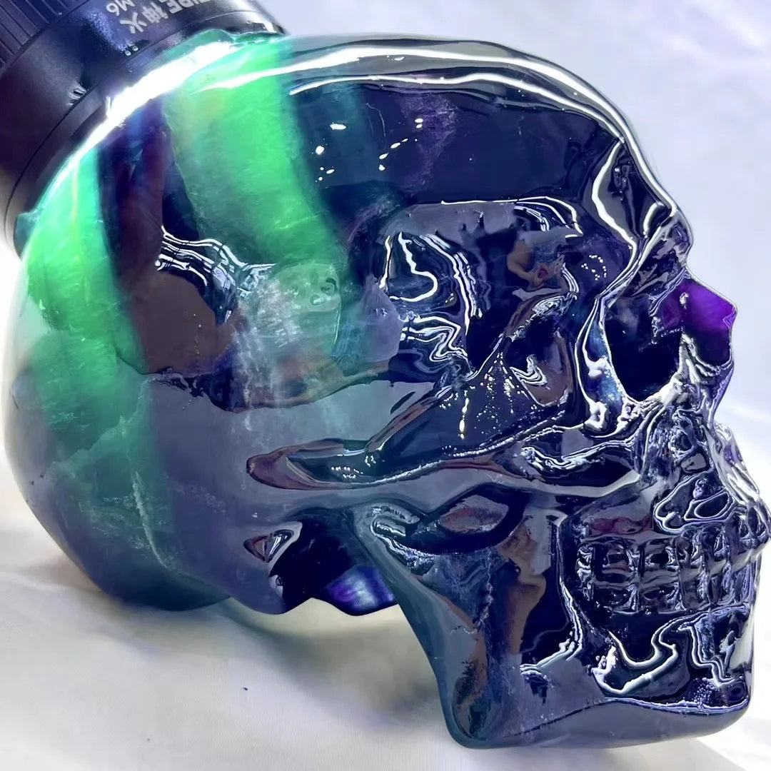 10-15CM Large Natural Rainbow Fluorite Carved Skull - High Quality Mineral Specimen for Crystal Collectors, Unique Home Decor & Gift Idea - Perfect for Meditation, Feng Shui, and Mineral Display Collections