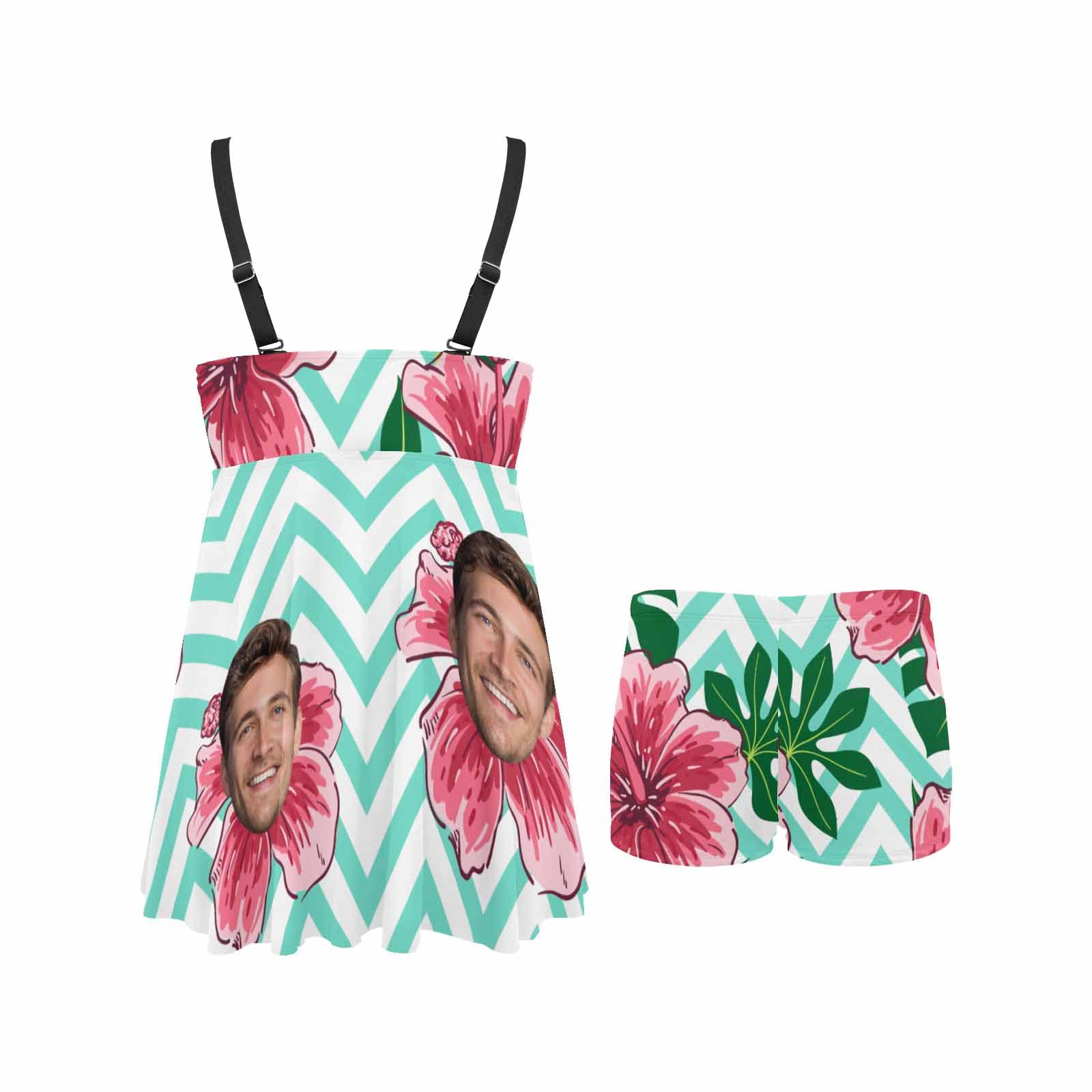 Custom Personalized Women's Two-Piece Swimsuit with Flag Print & Shorts - Summer Beachwear for Swimming, Vacation, and Pool Parties