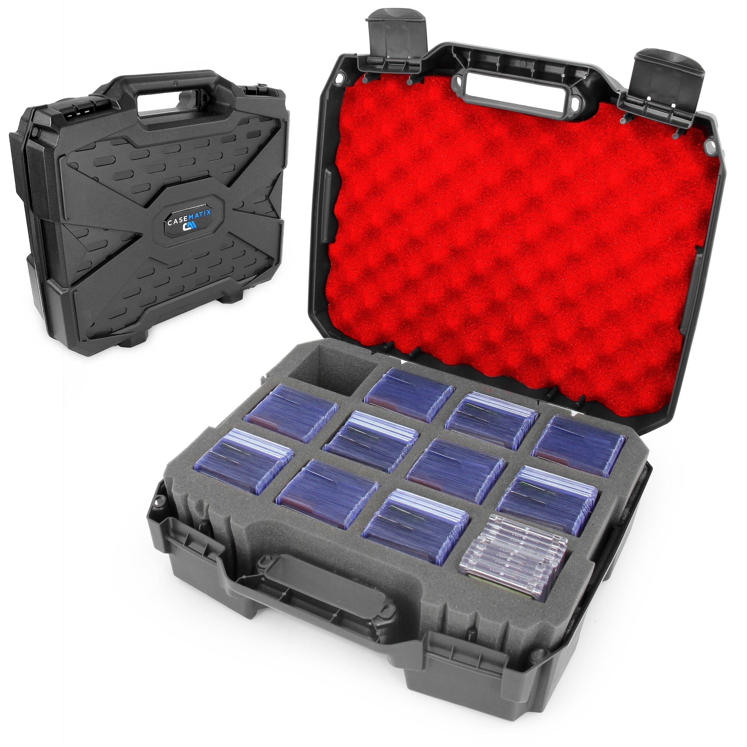 CASEMATIX Toploader Card Storage Case - Holds 450 Toploaders or 100 One Touch Holders, 12-Compartment Trading Card Organizer Box for Collectors | Perfect for Sports Cards, Pokemon & MTG Storage