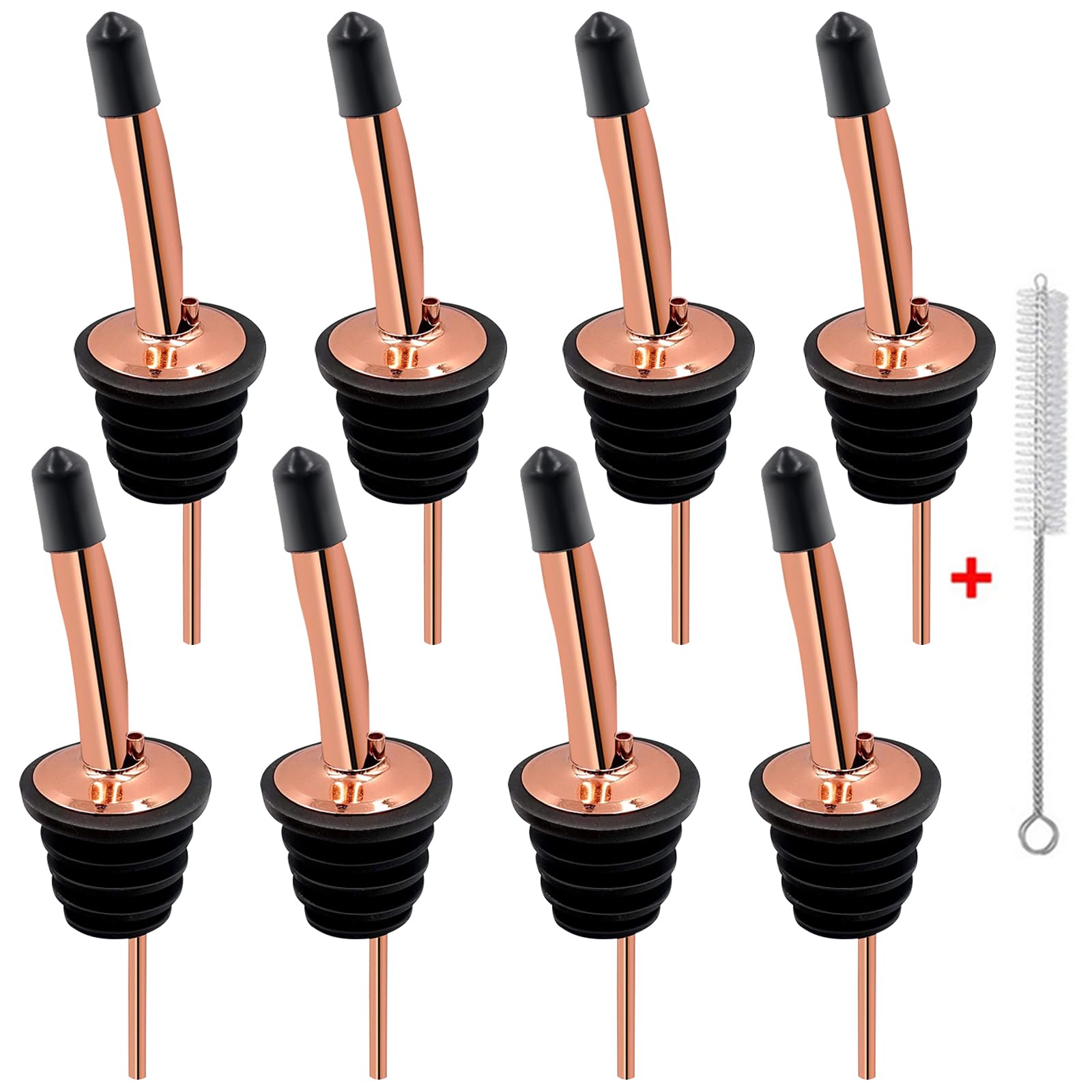 Premium Stainless Steel Liquor Bottle Pourers - 8 Pack with Cleaning Brush | Rustproof Alcohol Pour Spouts for Whiskey, Vodka & Cocktails | Perfect for Bars, Restaurants, Home Bars & Party Hosting (Copper Finish)