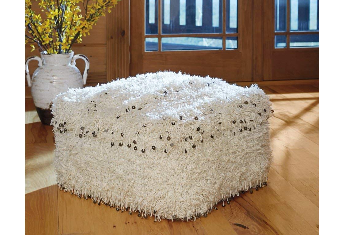 14H Celeste Pouf Oatmeal - Modern Round Footstool Ottoman with Removable Cover, Perfect for Living Room, Bedroom or Nursery Decor