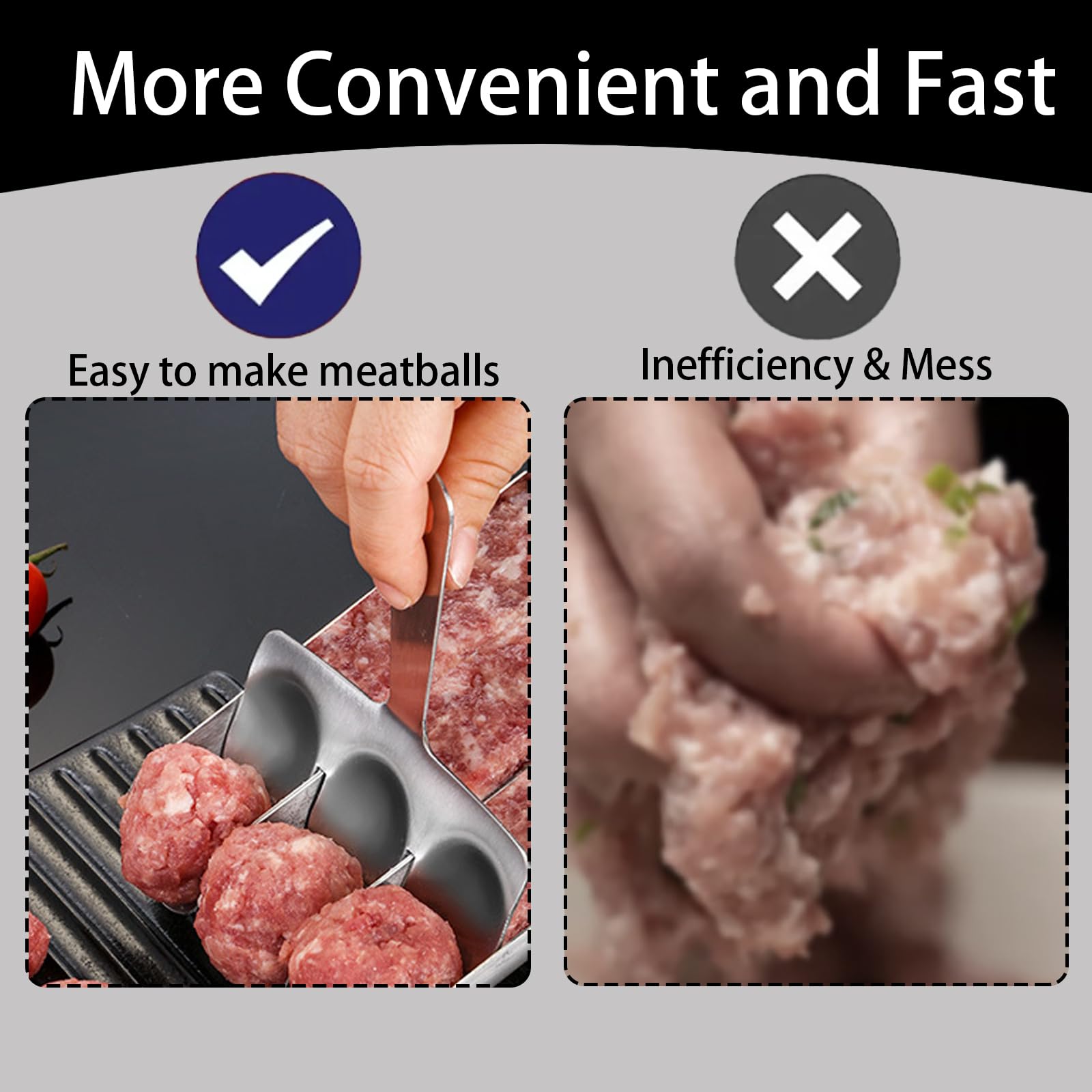 Stainless Steel Triple Meatball Maker with Non-Stick Mold & Cutting Spade - Manual DIY Cooking Tool for Quick Homemade Meatballs | Perfect for Italian Dishes, Meal Prep & Party Snacks