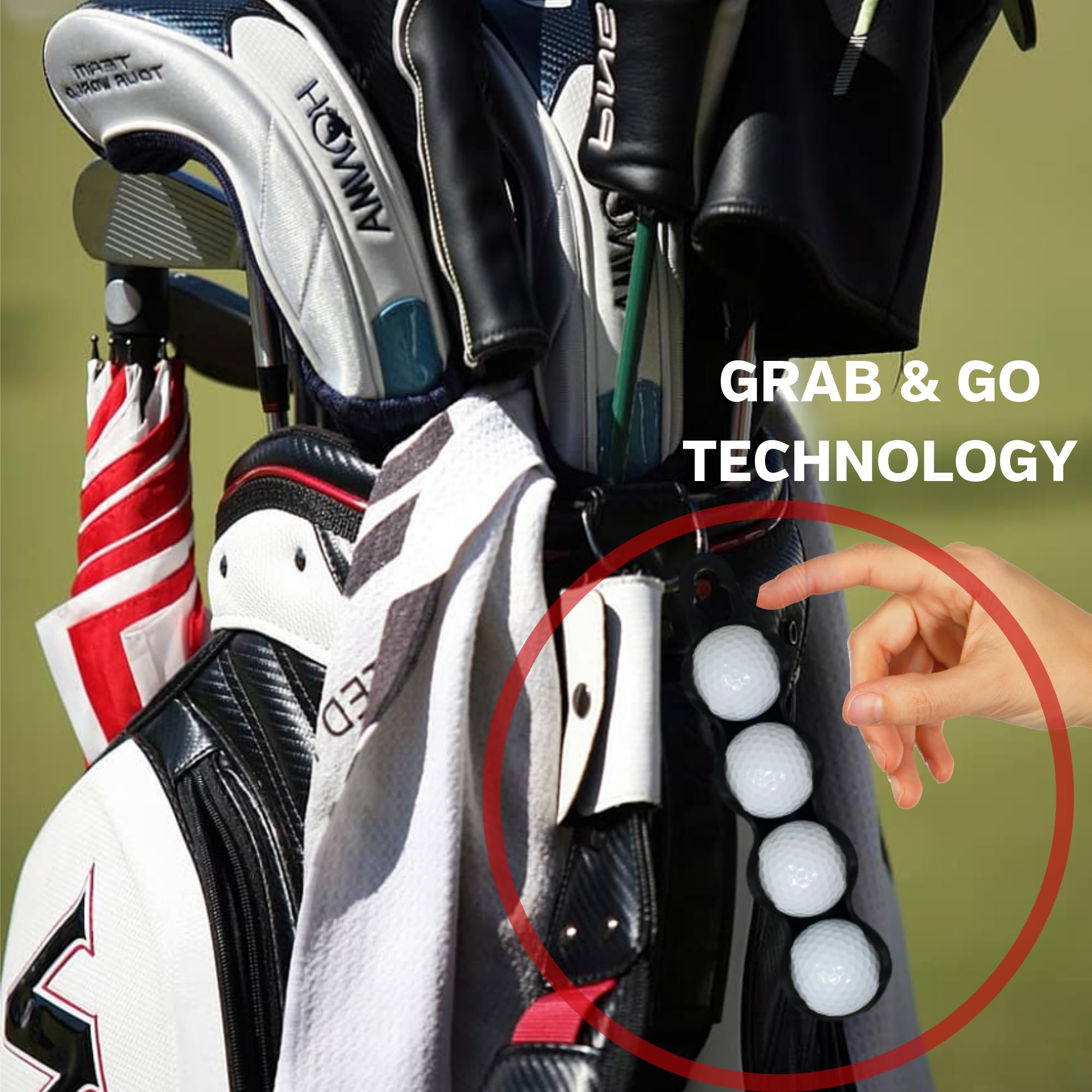 Premium Golf Ball Holder - 4 Ball Capacity, Durable & Easy Clip-On Design for Golf Bags & Carts | Perfect Golf Accessories Gift for Men & Women | Ideal for Driving Range, Course Play & Tournament Practice