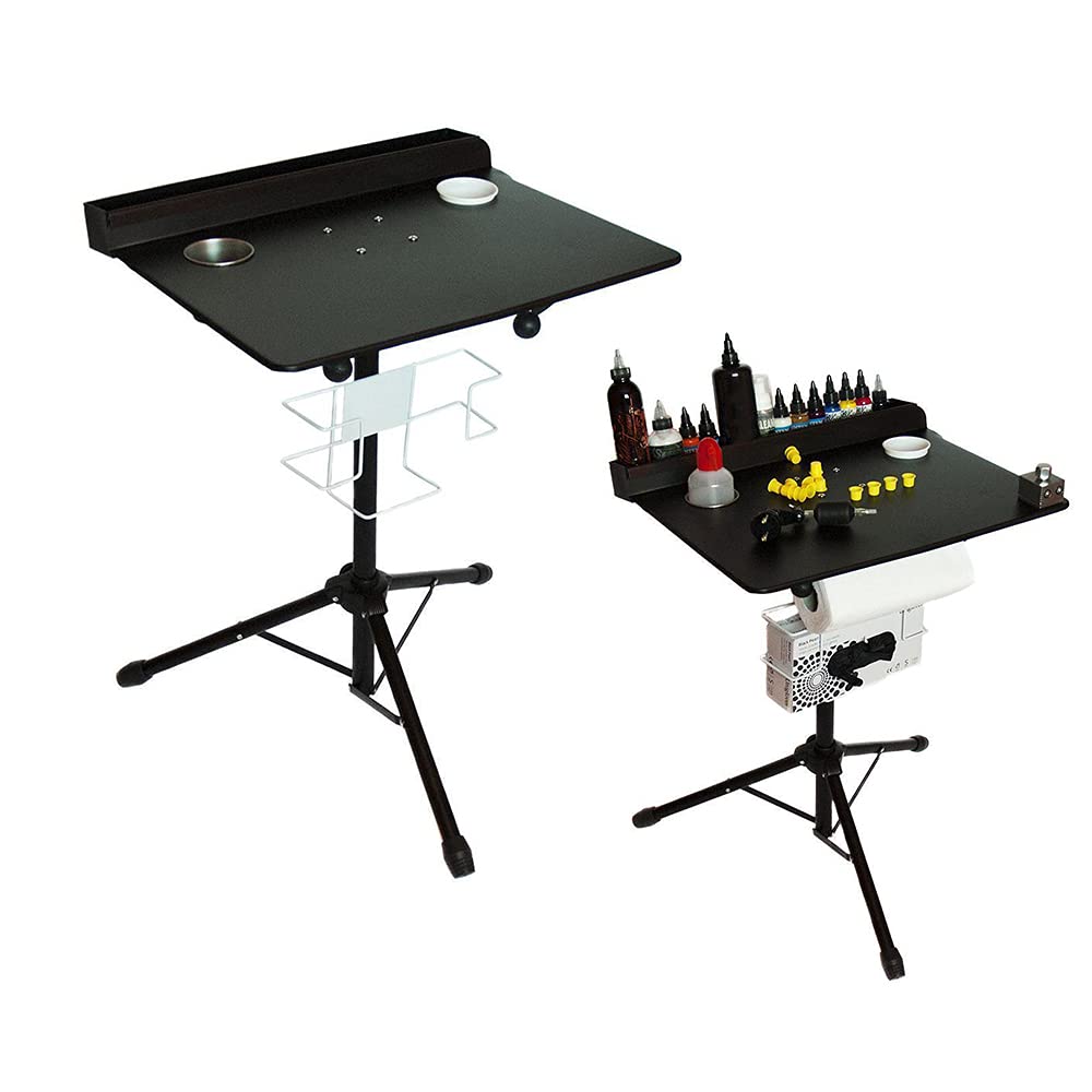 Portable Adjustable Mobile Tattoo Workstation Stand - Adjustable Height Tattoo Desk Table with Salon Trolley (Black) - Perfect for Tattoo Artists, Salon Professionals & Mobile Tattoo Studios