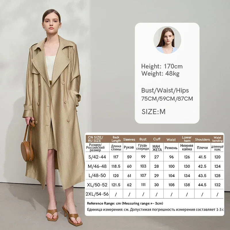 Minimalist Wide Waist Trench Coat for Women - 2025 Spring Summer Fashion Long Double Breasted Overcoat with Turn Down Collar | Office Wear, Business Casual, Spring Outerwear