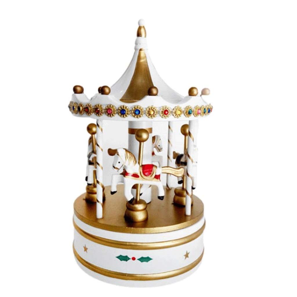 Handcrafted Wooden Rotating Music Box Carousel - Christmas Holiday Home Decor with Melody - Perfect for Gift Giving, Nursery Decor & Holiday Display (Color A)