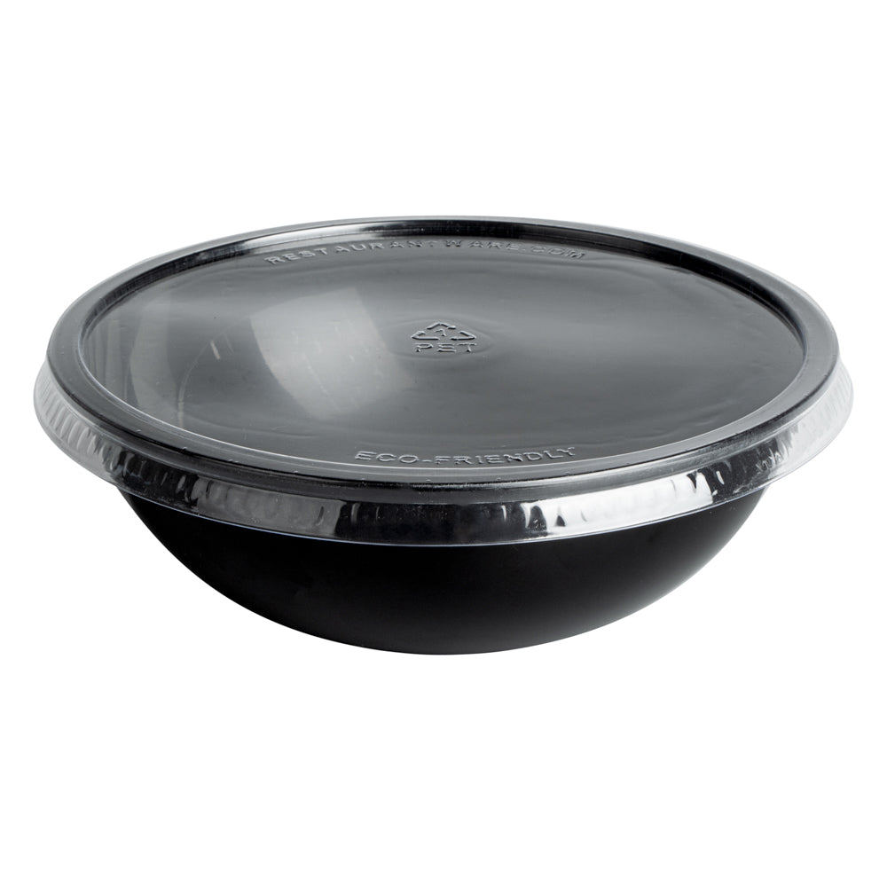21 oz Round Black Plastic Salad Bowl - 6.75