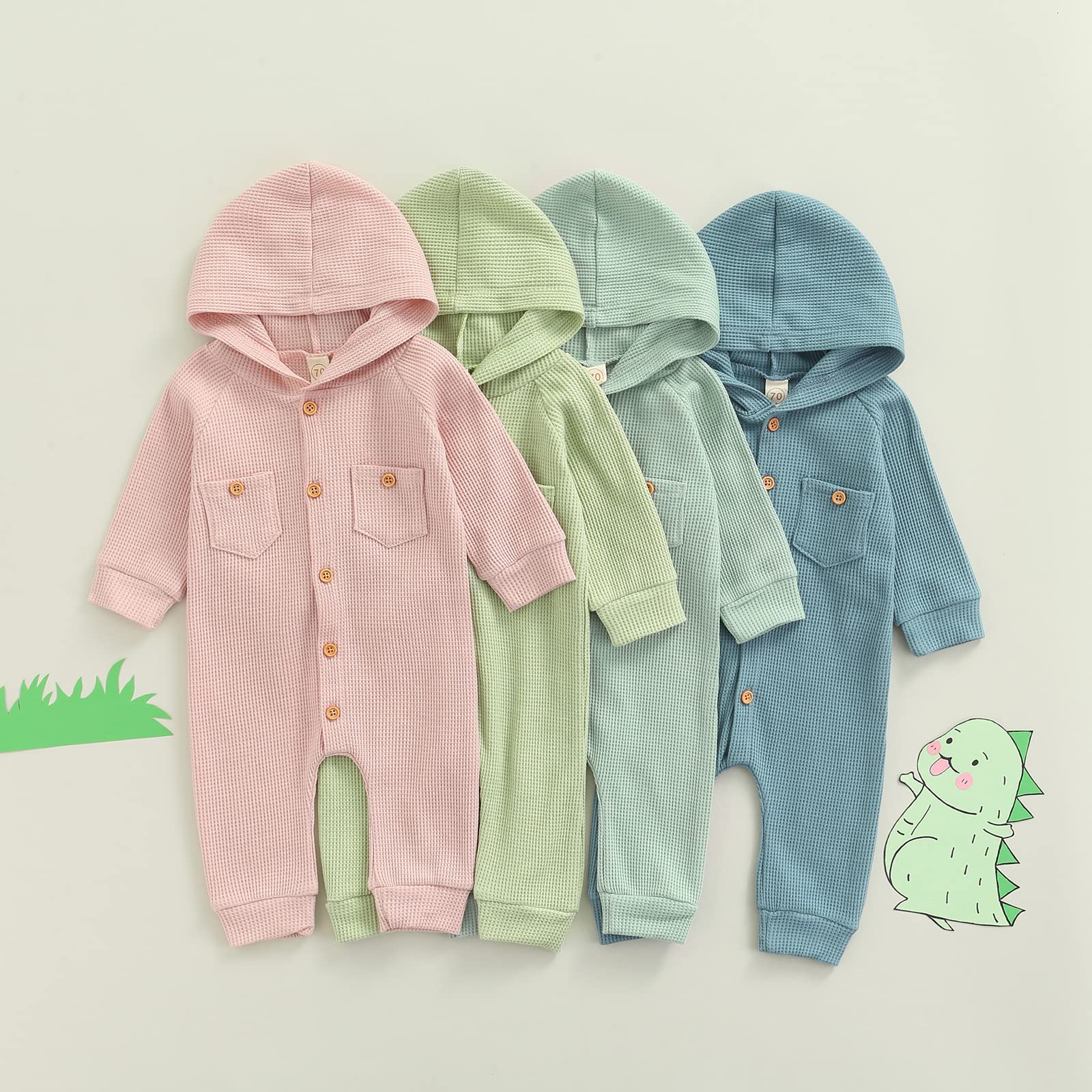 Ynibbim Winter Newborn Baby Romper - Unisex Infant Hooded Jumpsuit with Waffle Cotton & Button Closure - Cozy Outfit for Boys & Girls - Perfect for Family Photos, Holiday Gifts & Winter Outings