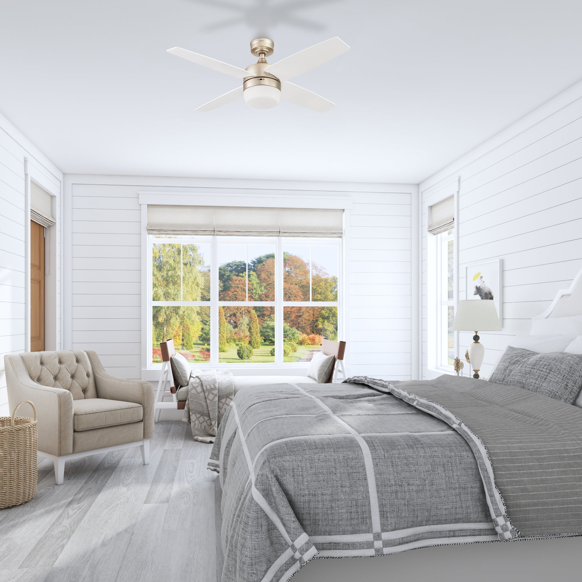 44 Inch Atlas Soft Gold Ceiling Fan with Remote Control - Modern Lighting for Bedroom, Living Room & Office