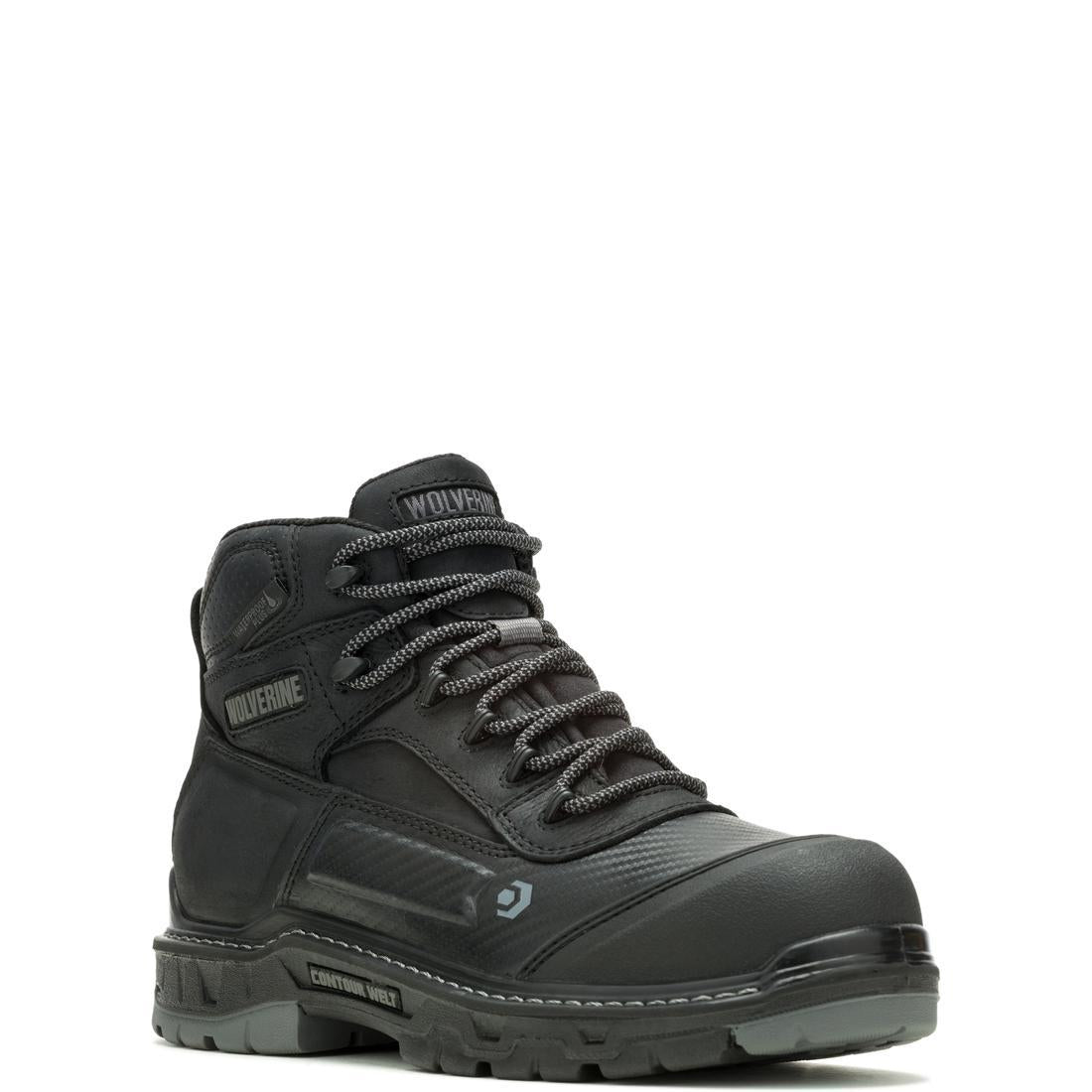 Overpass 6 CarbonMax Work Boots for Men - Black/Grey Steel Toe Safety Shoes - Waterproof & Slip Resistant for Construction, Warehouse & Outdoor Work
