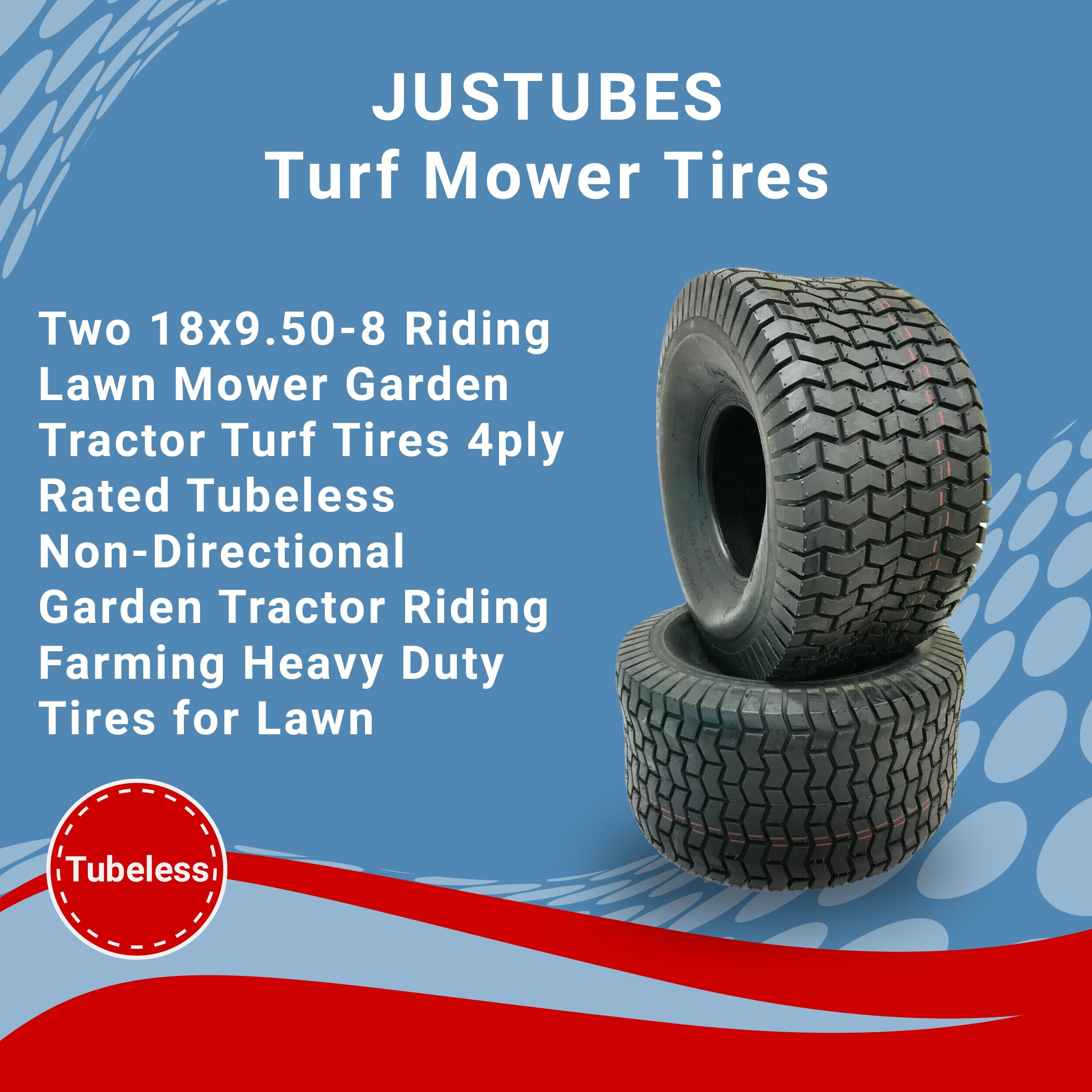 **Two 18x9.50-8 Heavy Duty Tubeless 4-Ply Turf Tires for Riding Lawn Mowers & Garden Tractors – Non-Directional, Durable Farming & Landscaping Tires (Perfect for Lawn Care, Golf Courses & Agricultural Use)**