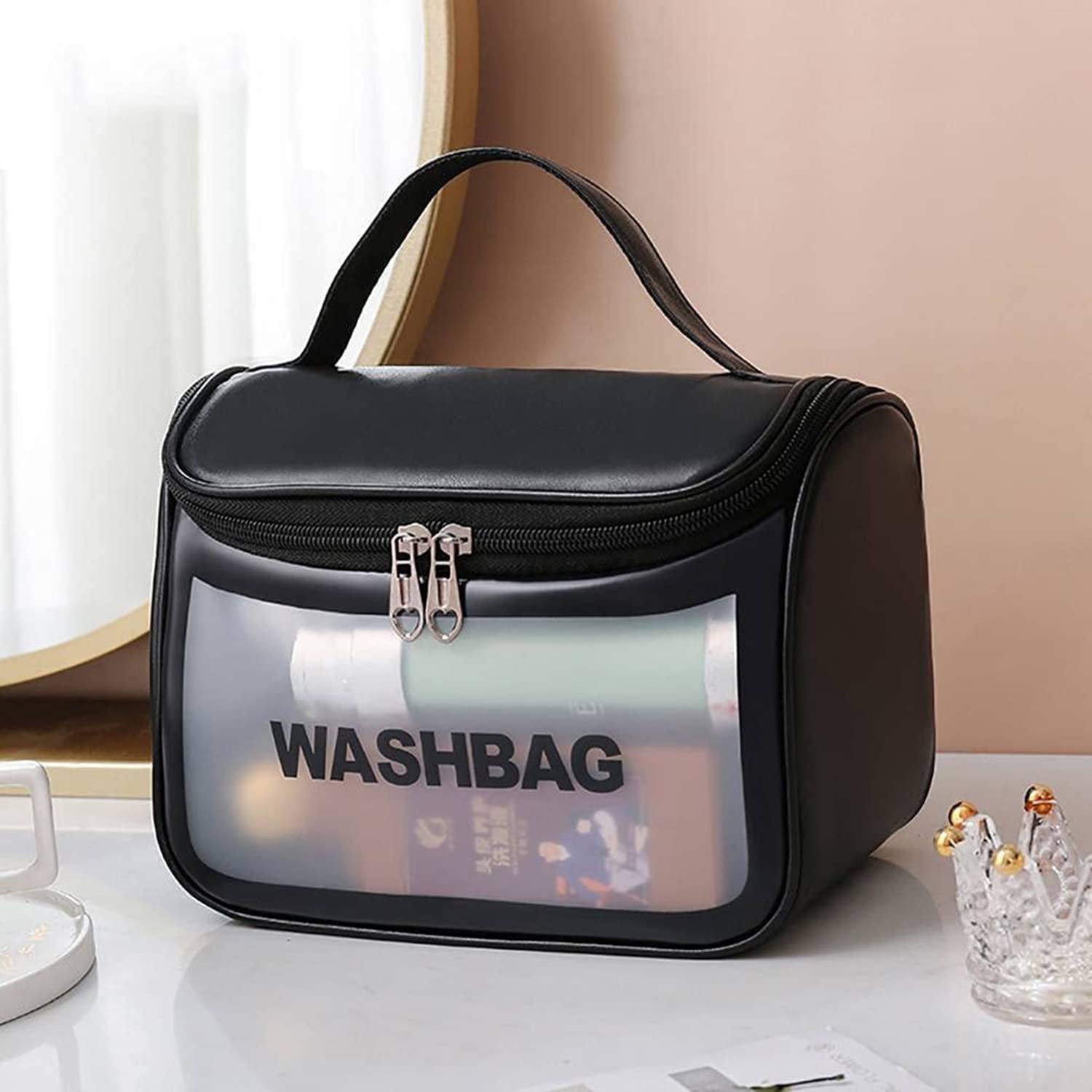 Aepigo Women's Cosmetic Bag - Waterproof Makeup Pouch & Travel Toiletry Organizer (Black) - Perfect for Travel, Gym, and Daily Essentials Storage