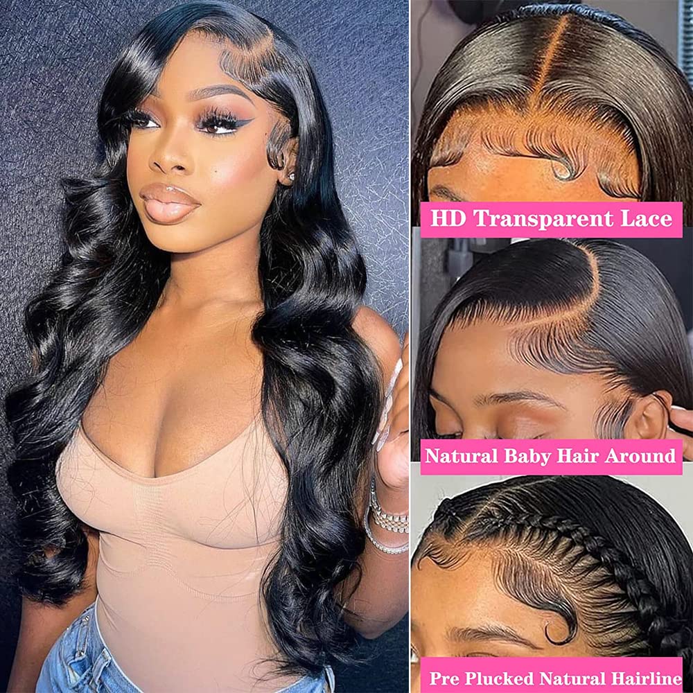 360 Body Wave Full Lace Frontal Wigs Human Hair 180 Density HD Transparent Brazilian Virgin Hair Wigs with Baby Hair for Black Women - 28 Inch Natural Color | Perfect for Daily Wear, Special Occasions & Protective Hairstyles