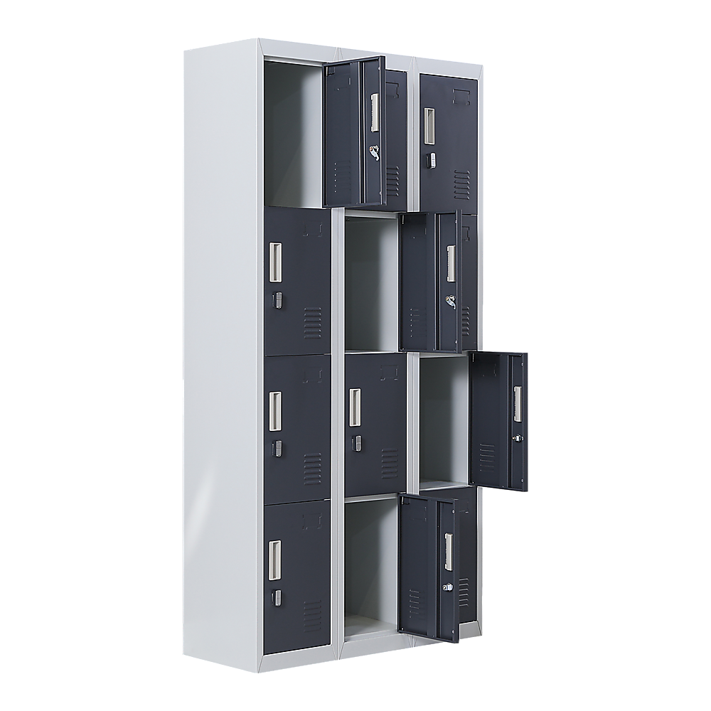 12-Door Locker with Padlock - Heavy Duty Steel Storage Cabinet for Office, Gym, School, Home & Shed - Secure Equipment & Personal Belongings Storage Solution
