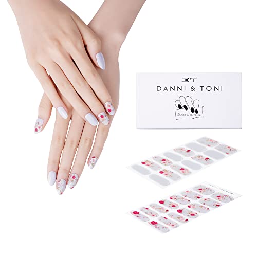 DANNI & TONI Semi Cured Gel Nail Polish Strips - Floral Nail Stickers (Secret Garden) - 28 Count - DIY Salon-Quality Manicure at Home for Parties, Weddings & Special Occasions