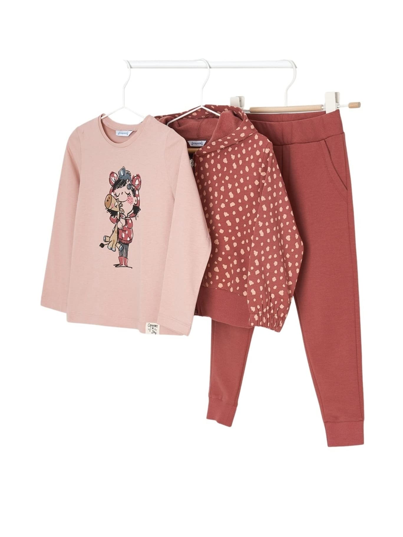 Mayoral Girls' 3-Piece Tracksuit Set - Soft Cotton Jogger Outfit for Kids (Style 4856, Masala Color) - Perfect for Playdates, School Activities & Weekend Comfort