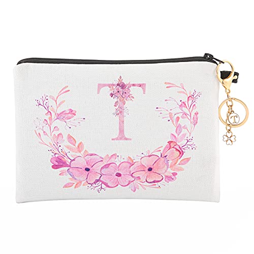 Jom Tokoy Makeup Bag with Letters - Waterproof Cosmetic Organizer Pouch for Travel, Gym & Daily Use | Stylish Zipper Closure & Portable Design (T)