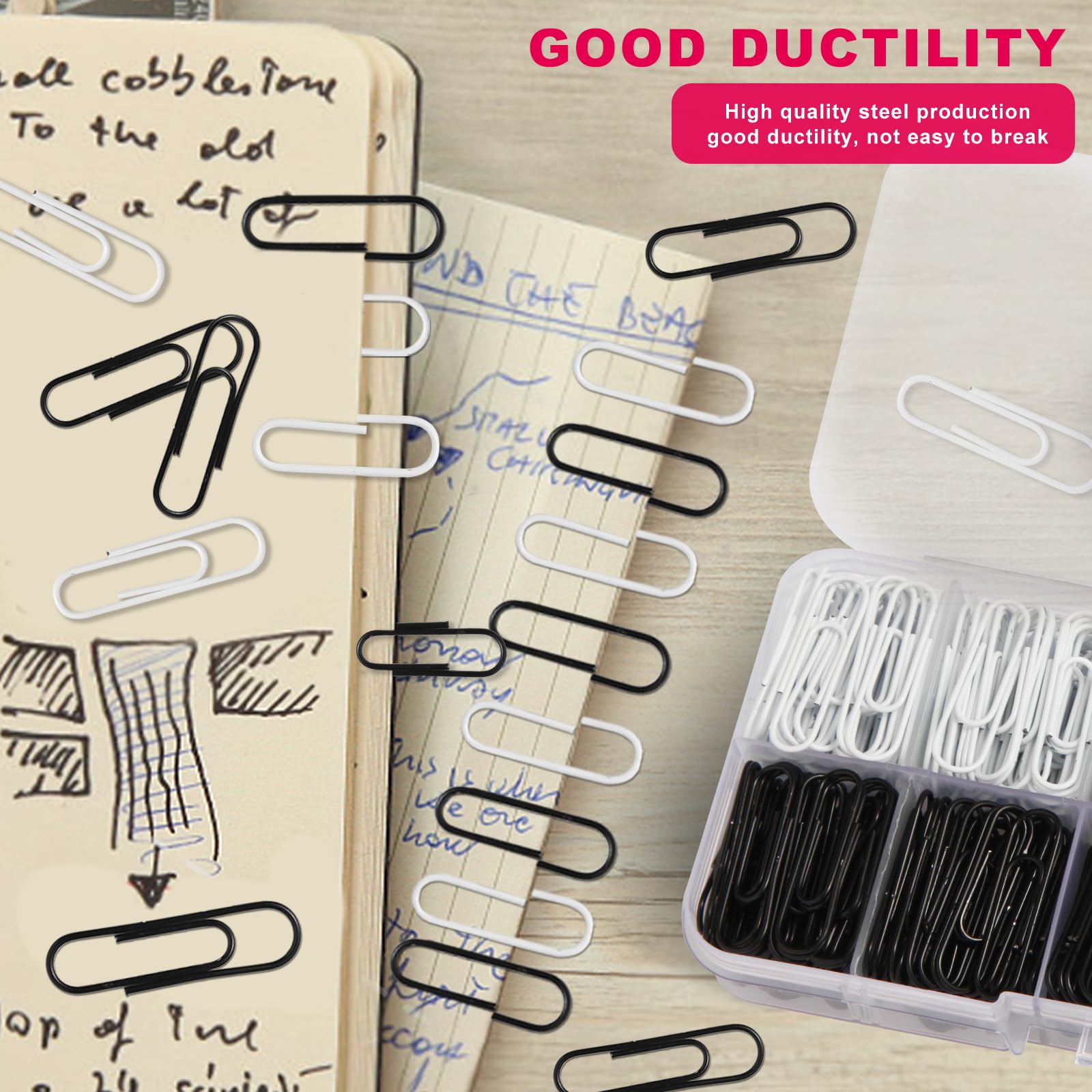 451PCS Black & White Assorted Paper Clips - 28mm Medium Size, PVC-Free, Eco-Friendly Office Supplies for Organizing Documents, School Projects & Crafting