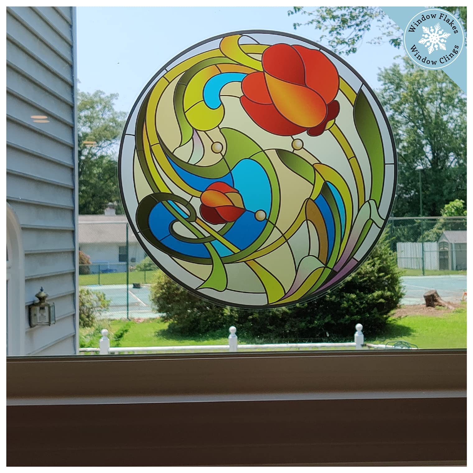 Tulip Flower Stained Glass Window Cling - Vibrant Sun Catcher Stickers for Windows - Bird Strike Prevention Decals for Home & Office Decor