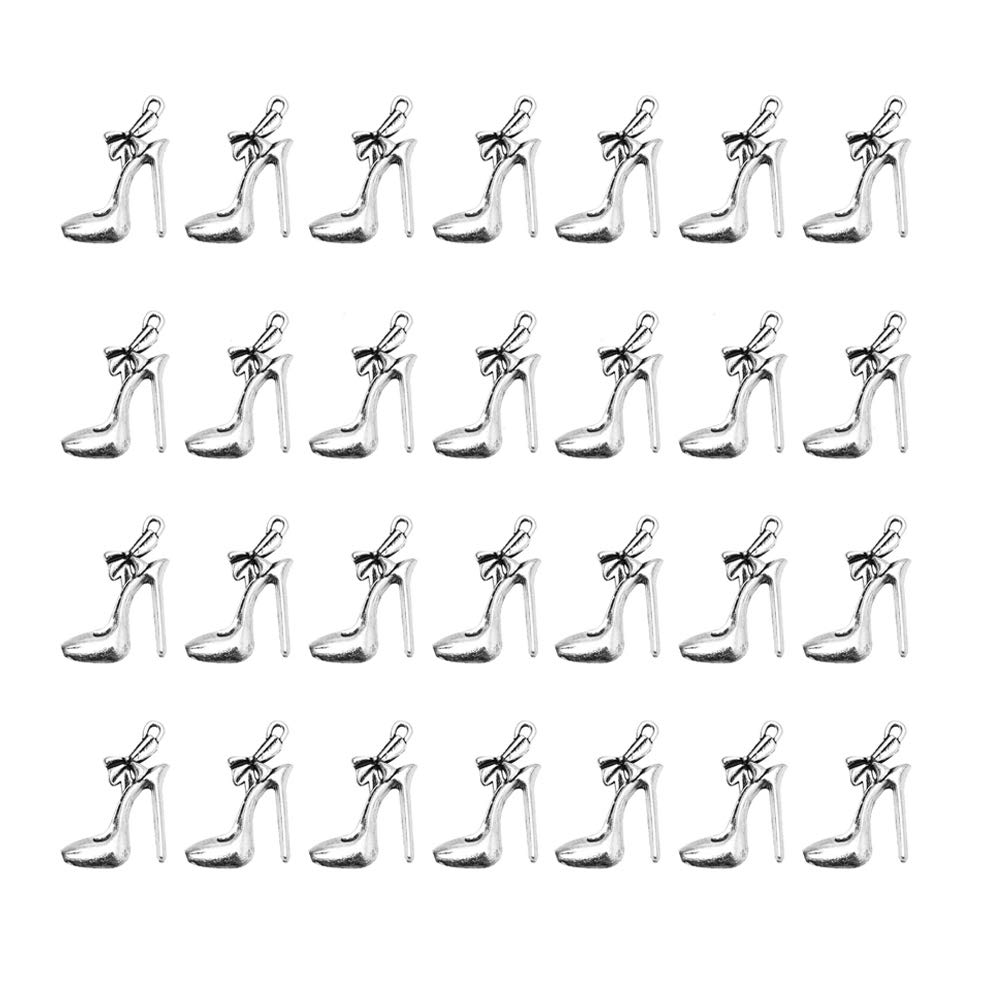 40Pcs Vintage Alloy High Heel Shoe Charms - Antique Silver Jewelry Pendants for DIY Bracelets, Necklaces & Crafting - Perfect for Scrapbooking, Gift Making & Fashion Accessories