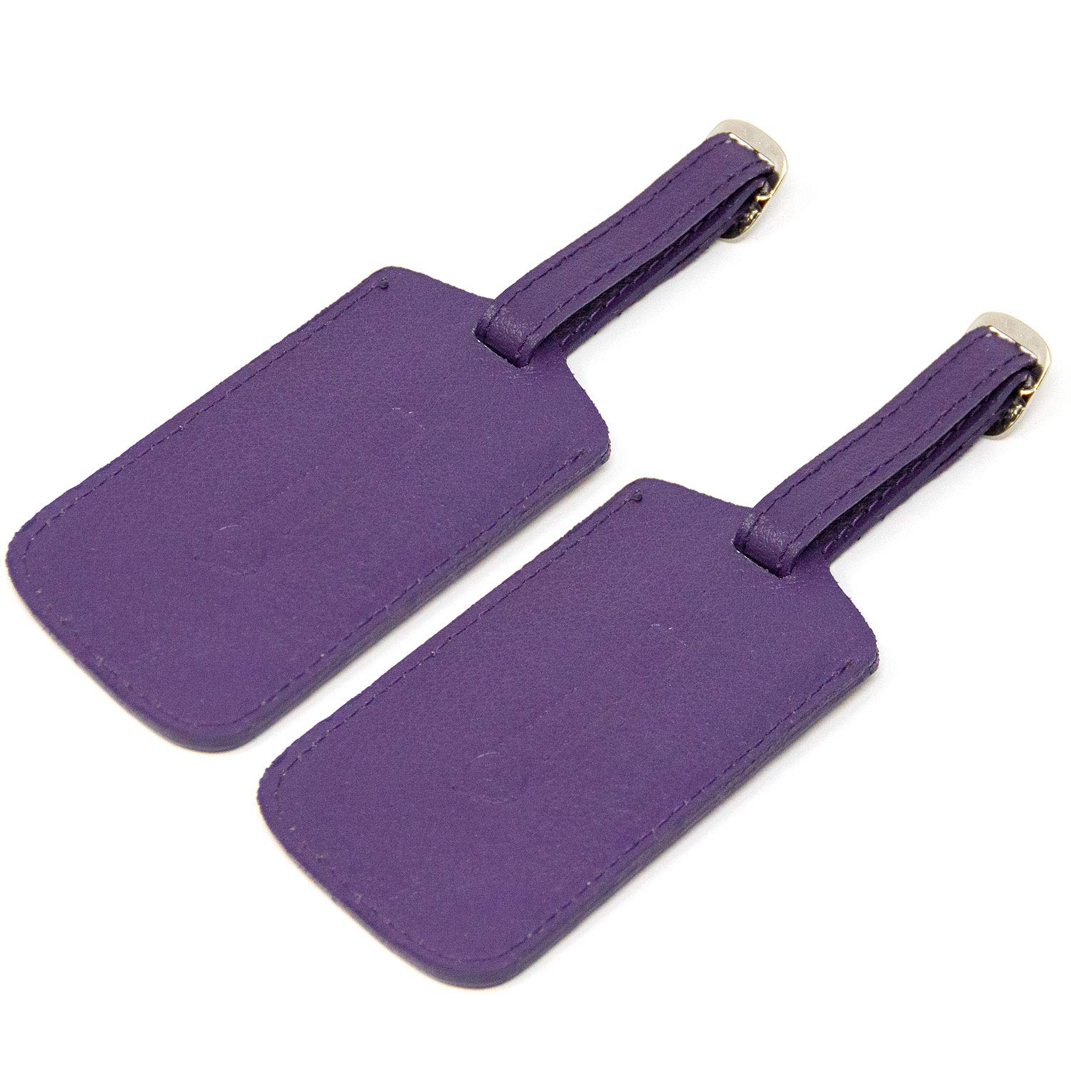 Genuine Leather Luggage Tags for Travel - Adjustable Leather Strap with Address Card & Privacy Cover - Purple Set of 2 - Perfect for Suitcases, Backpacks & Carry-On Bags