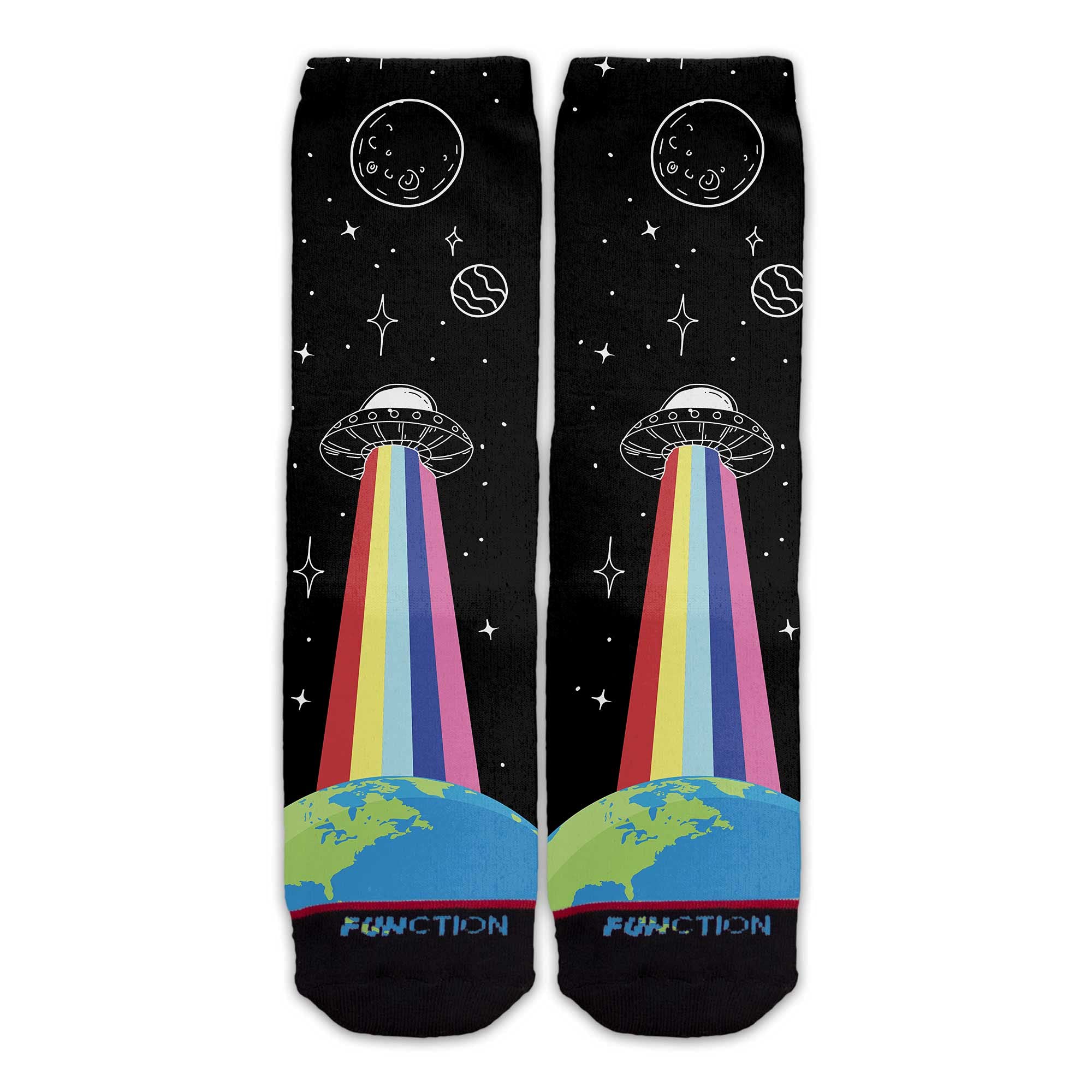 Alien Abduction Outer Space Themed Unisex Crew Socks - Fun Sci-Fi Novelty Socks for Cosplay, Gifts & Everyday Wear