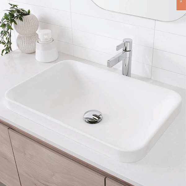 ADP Pride 545 x 365mm White Solid Surface Semi Inset Bathroom Sink Basin - Perfect for Modern Vanities and Powder Rooms