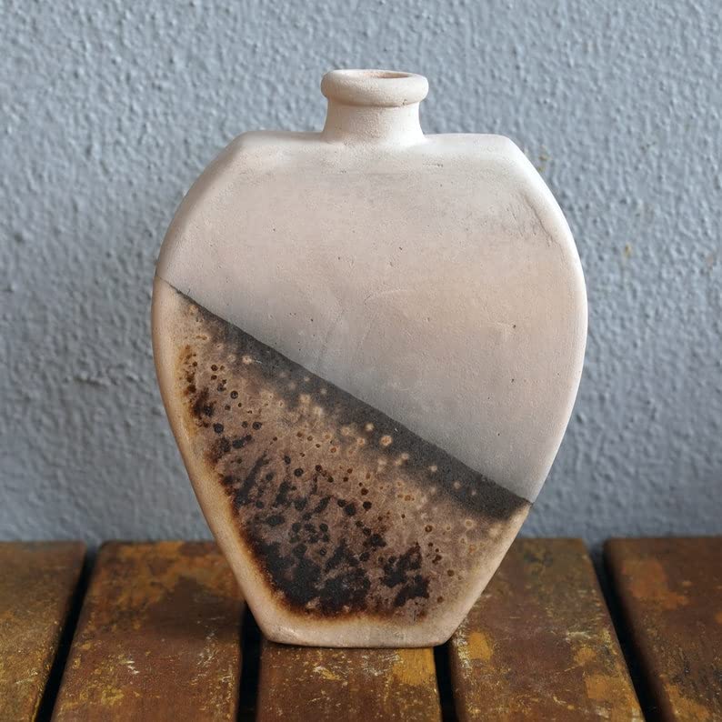 Handmade 6.3 Inch Raku Ceramic Vase - Boho Home Decor, Unique Pottery Gift for Women, Mom, Bridesmaid Wedding Present - Perfect for Living Room, Bedroom & Wedding Centerpieces (OV)