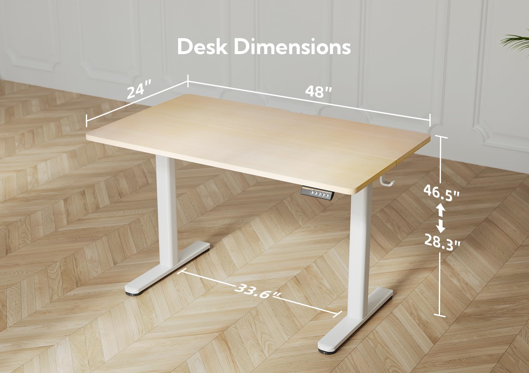 YDN 48x24 Inch Electric Standing Desk - Adjustable Height Sit Stand Home Office Desk with Splice Board, Natural Wood Top - Ergonomic Workstation for Home & Office Productivity