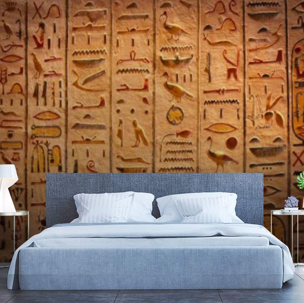 Egyptian Hieroglyphs Wall Mural - Peel and Stick Self-Adhesive Wallpaper, Large Removable Vinyl Film for Home Decor | Perfect for Living Room, Bedroom, or Office Accent Wall