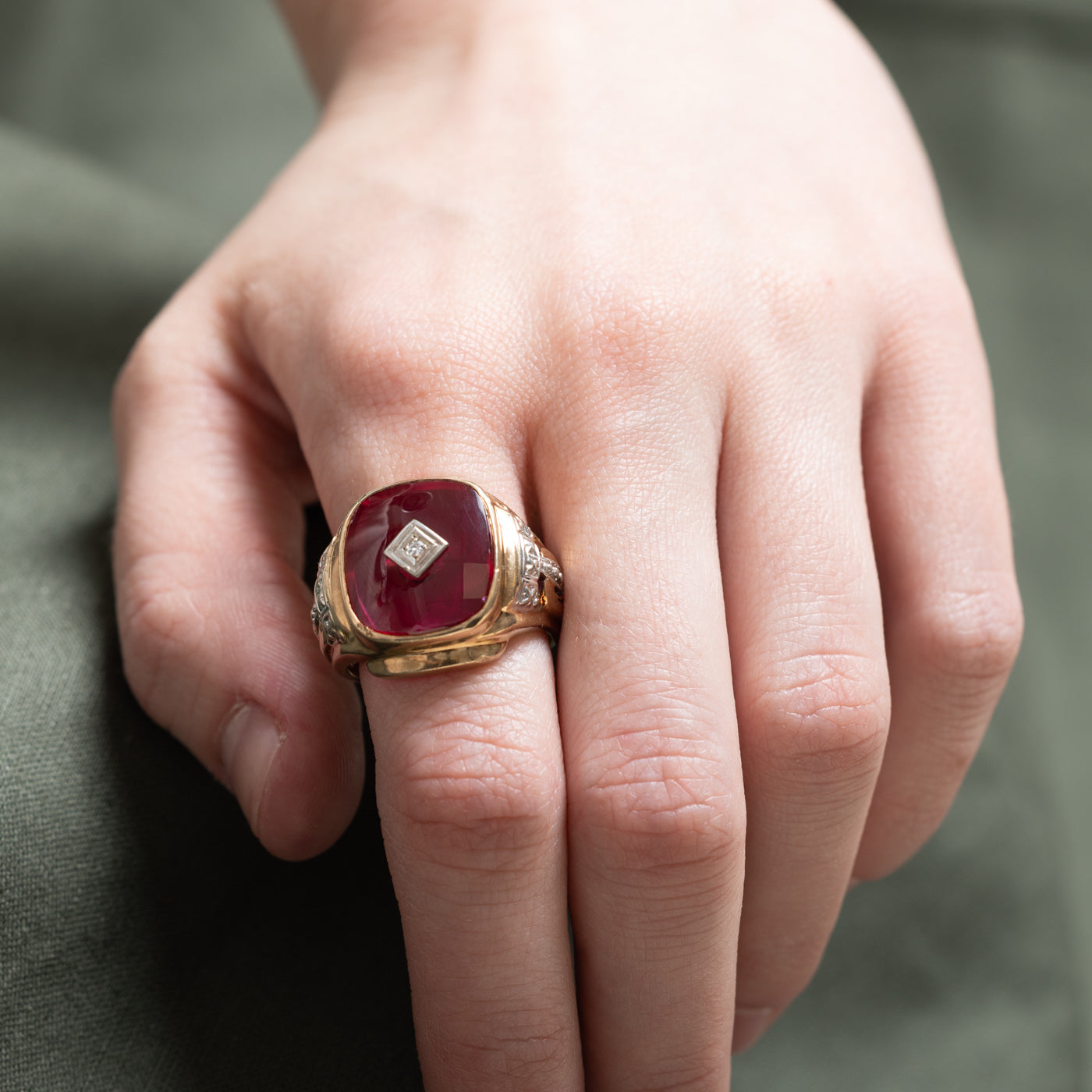 5.25ct Synthetic Ruby & 0.02ct Diamond Statement Ring - Size 8.5 | Elegant Cocktail Ring for Evening Parties, Weddings & Special Occasions