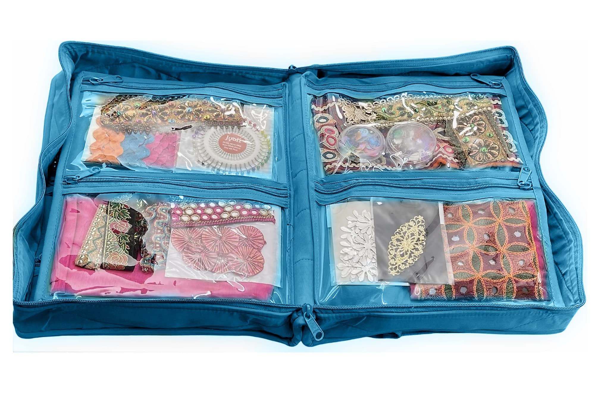 Yazzii Quilter’s Project Bag with 19 Pockets - Portable Craft Storage Organizer for Quilting, Sewing, Embroidery & Beading Supplies - Ideal for Travel, Workshops & Home Crafting - Aqua Blue