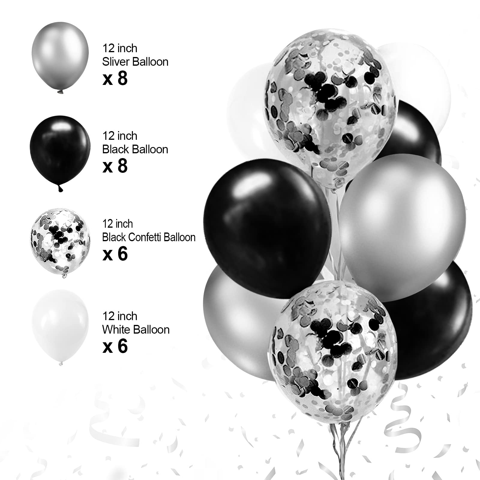 Black and White Birthday Party Decorations Set - Happy Birthday Banner, Fringe Curtains & Pompom Flowers for Men, Women, Boys & Girls | Elegant Black & Silver Theme for Adult Birthdays, Milestone Celebrations & Gender Reveal Parties