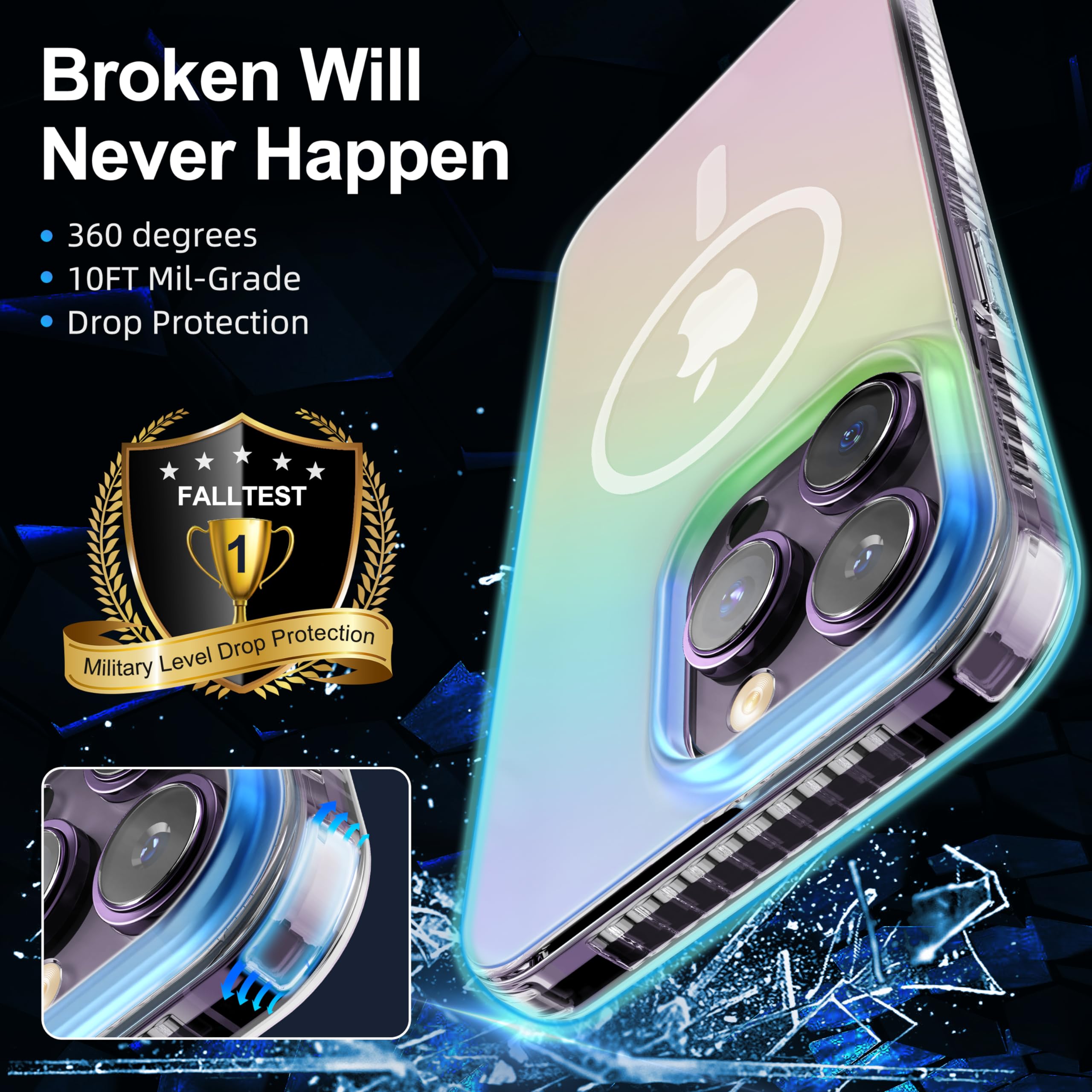**Magnetic Iridescent Clear iPhone 15 Pro Case | MagSafe Compatible | Military-Grade Shockproof Protection | Slim & Durable Cover for Men & Women | Perfect for Everyday Use & Outdoor Activities**
