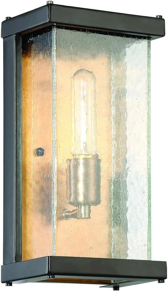 12H Farnsworth 1 Light Outdoor Wall Sconce in Midnight Black & Patina Aged Brass - Weatherproof Exterior Lighting for Porch, Garden, and Entryway