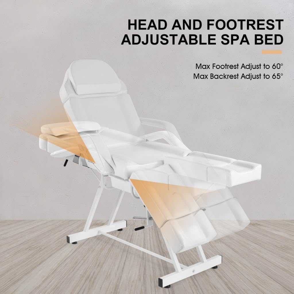 Professional Portable Massage Table - Adjustable Facial Bed & Lash Extension Bed with Tray & Split Footrests | Perfect for Salon, Spa, Home Use (White)