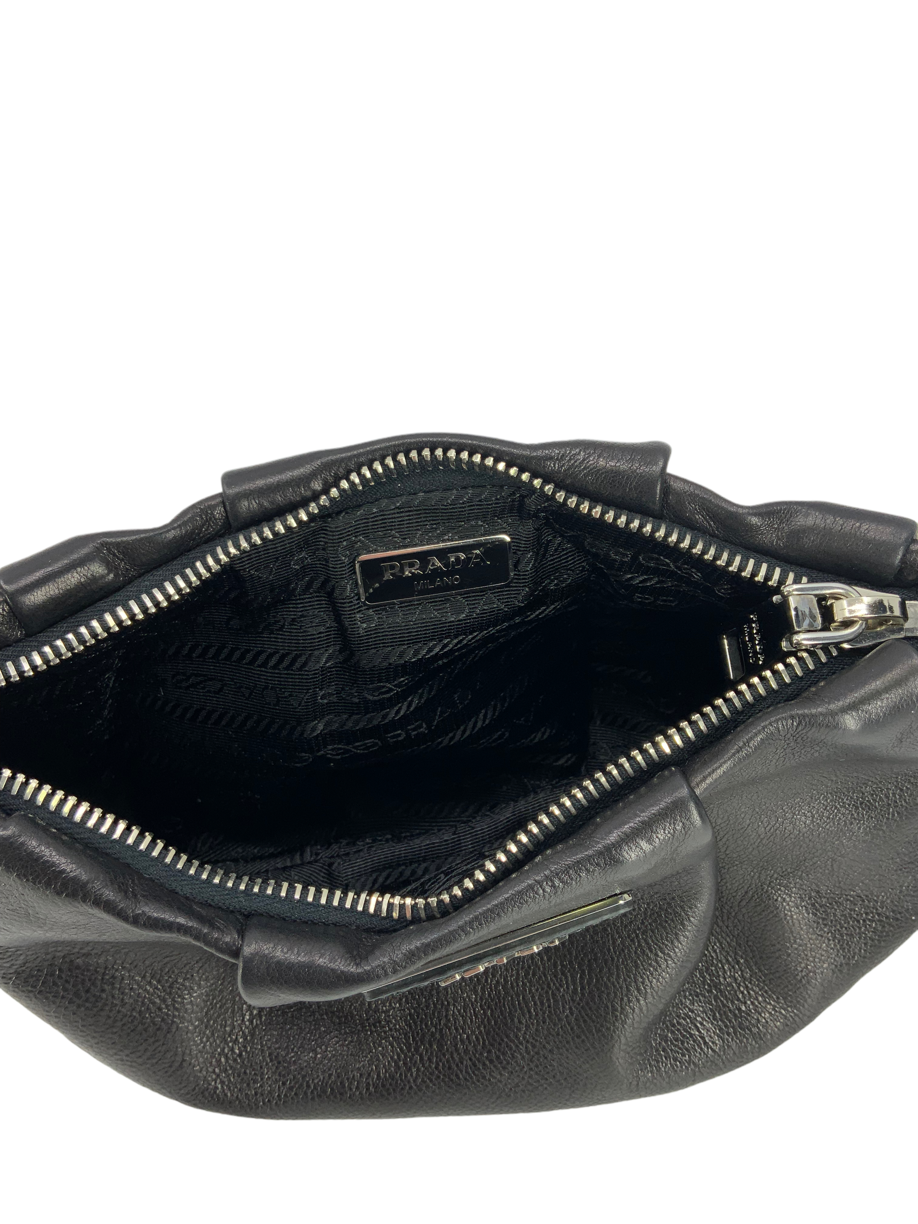 Prada Zip Top Pleated Leather Wristlet - Luxury Designer Handbag for Women | Perfect for Parties, Weddings & Evening Events