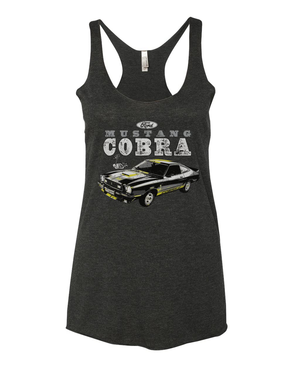 Ford Mustang Cobra Black & Yellow Tri-Blend Racerback Tank Top - Muscle Car Enthusiast Apparel for Car Shows & Racing Events
