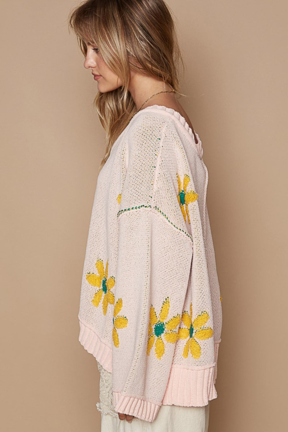 Stylish Big Floral Pattern Chenille Boho Sweater for Women - Cozy Knit Pullover for Fall & Winter Fashion, Casual Outfits and Boho Chic Looks