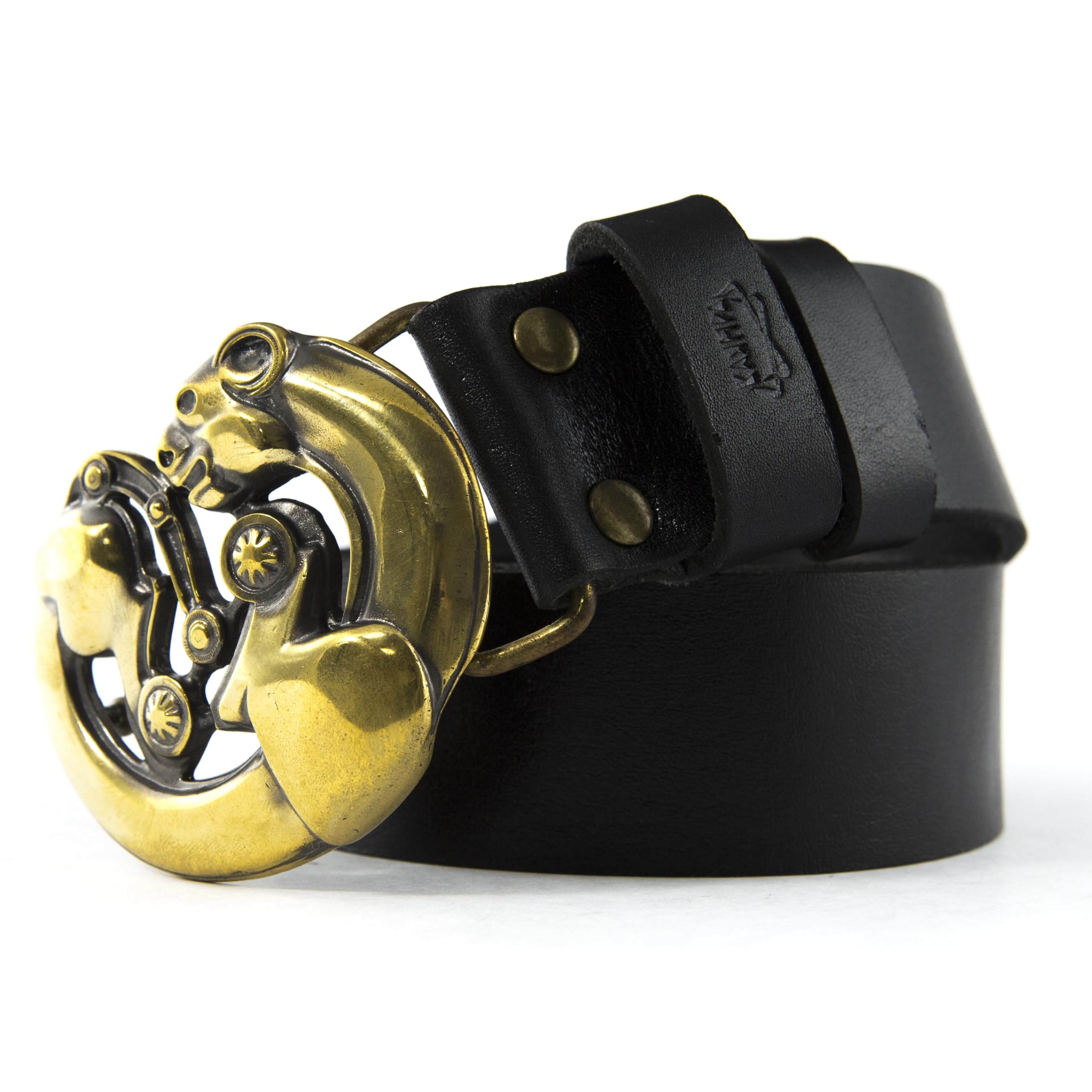 Handmade Scythian Art Leather Belt with Ornamental Brass Buckle - Leopard Design for Men & Women | Perfect for Casual Wear, Renaissance Fairs & Historical Reenactments
